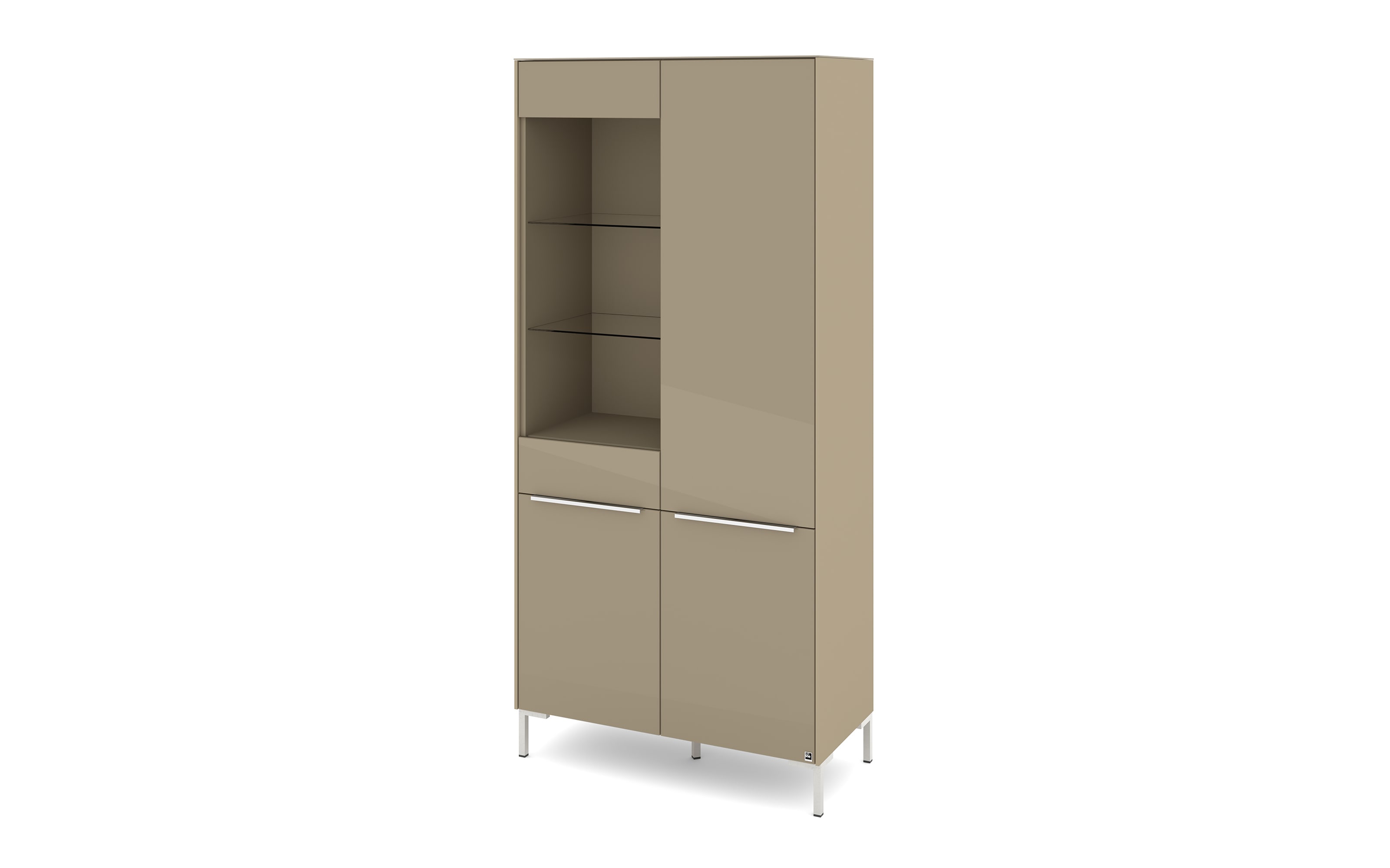 Vitrinenschrank Reno, taupe/Edelstahl-Nachbildung