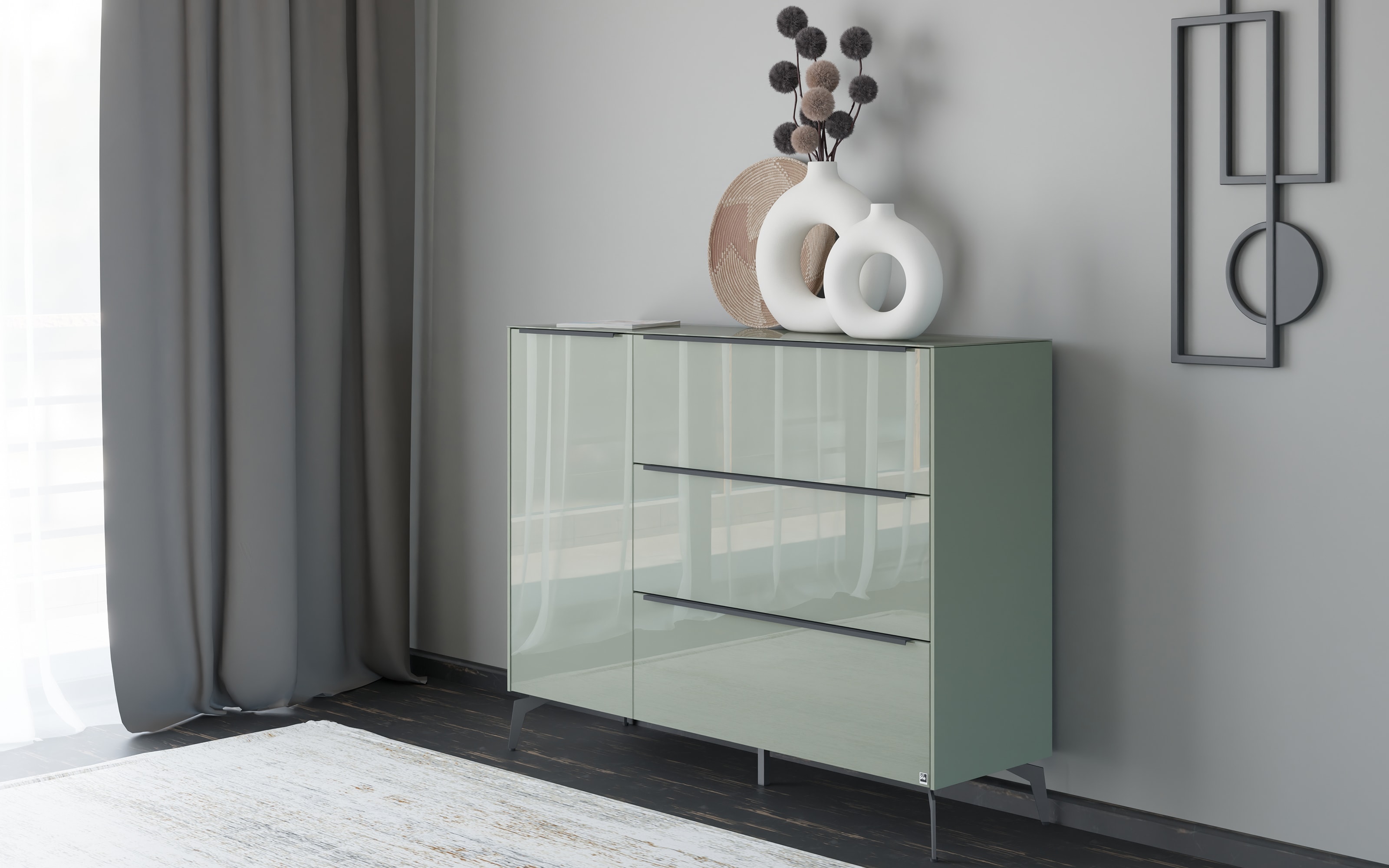 Kommode Reno, olivgrün/graphit