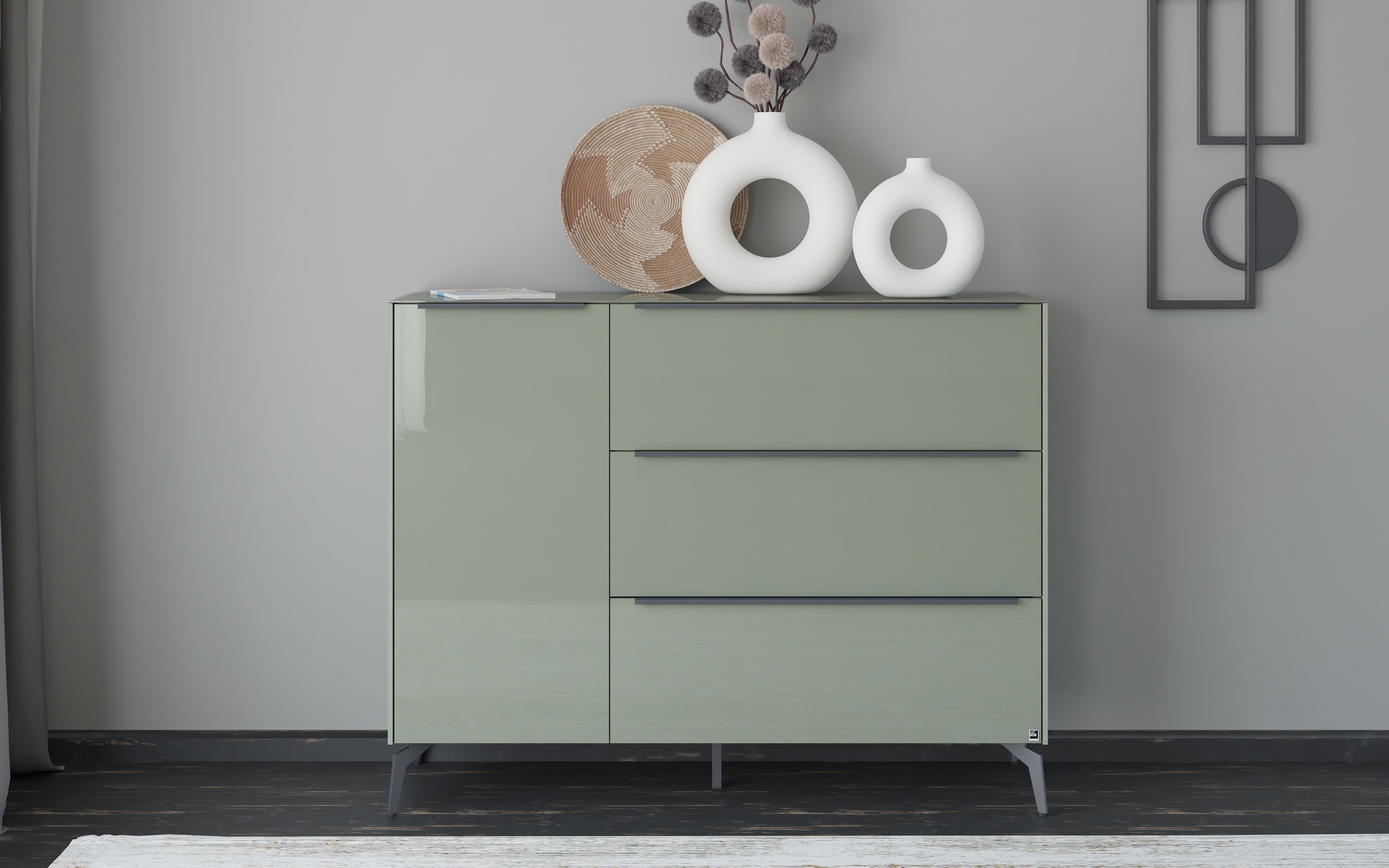 Kommode Reno, olivgrün/graphit