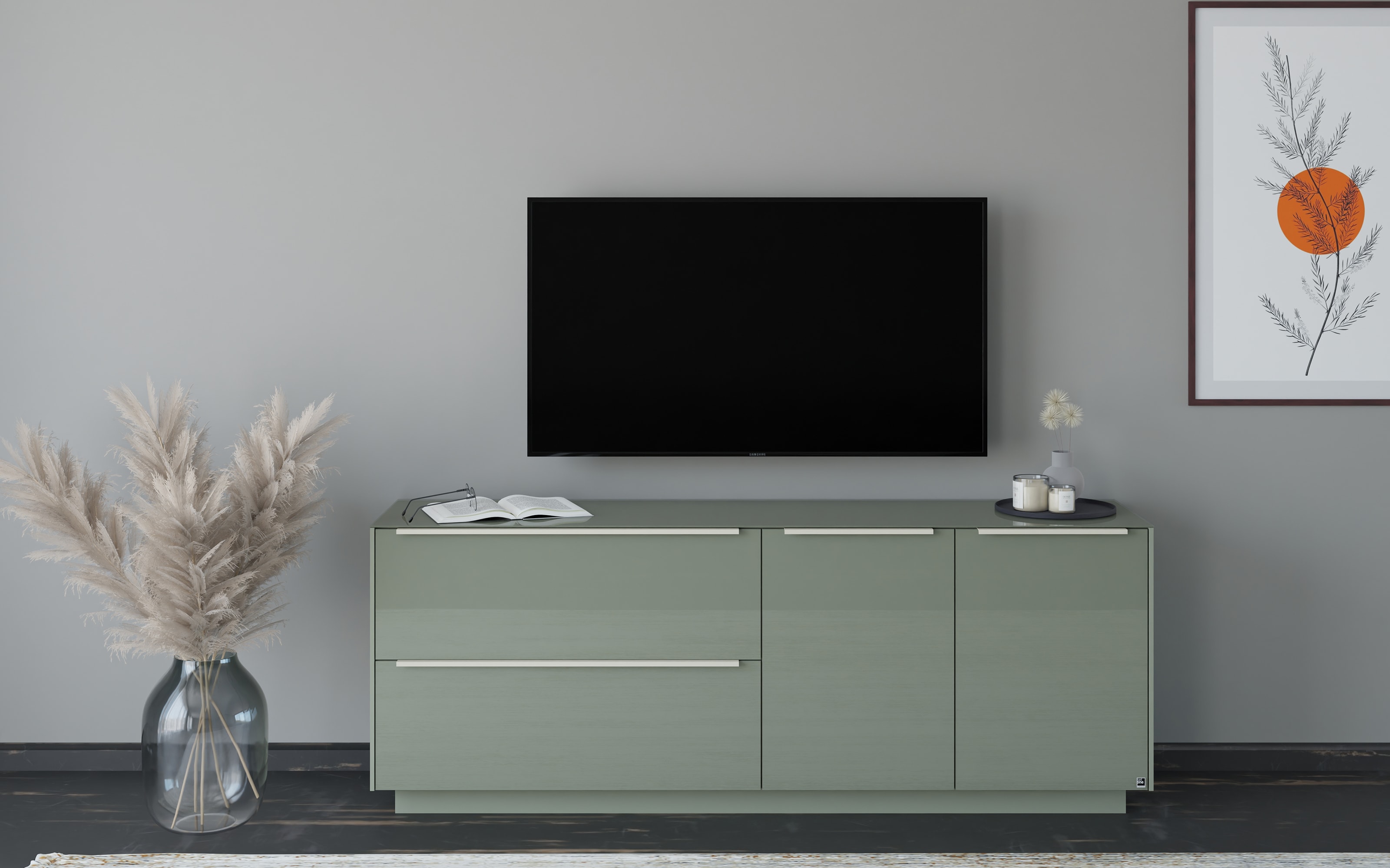 Kommode Reno, olivgrün/kaschmir