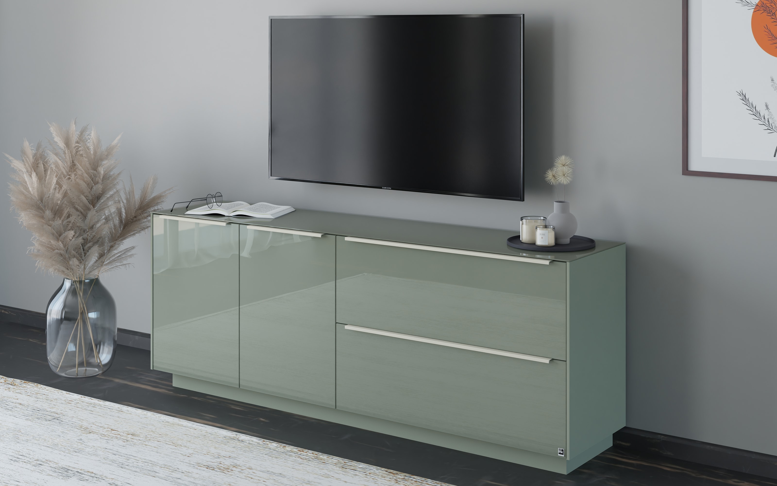 Kommode Reno, olivgrün/kaschmir