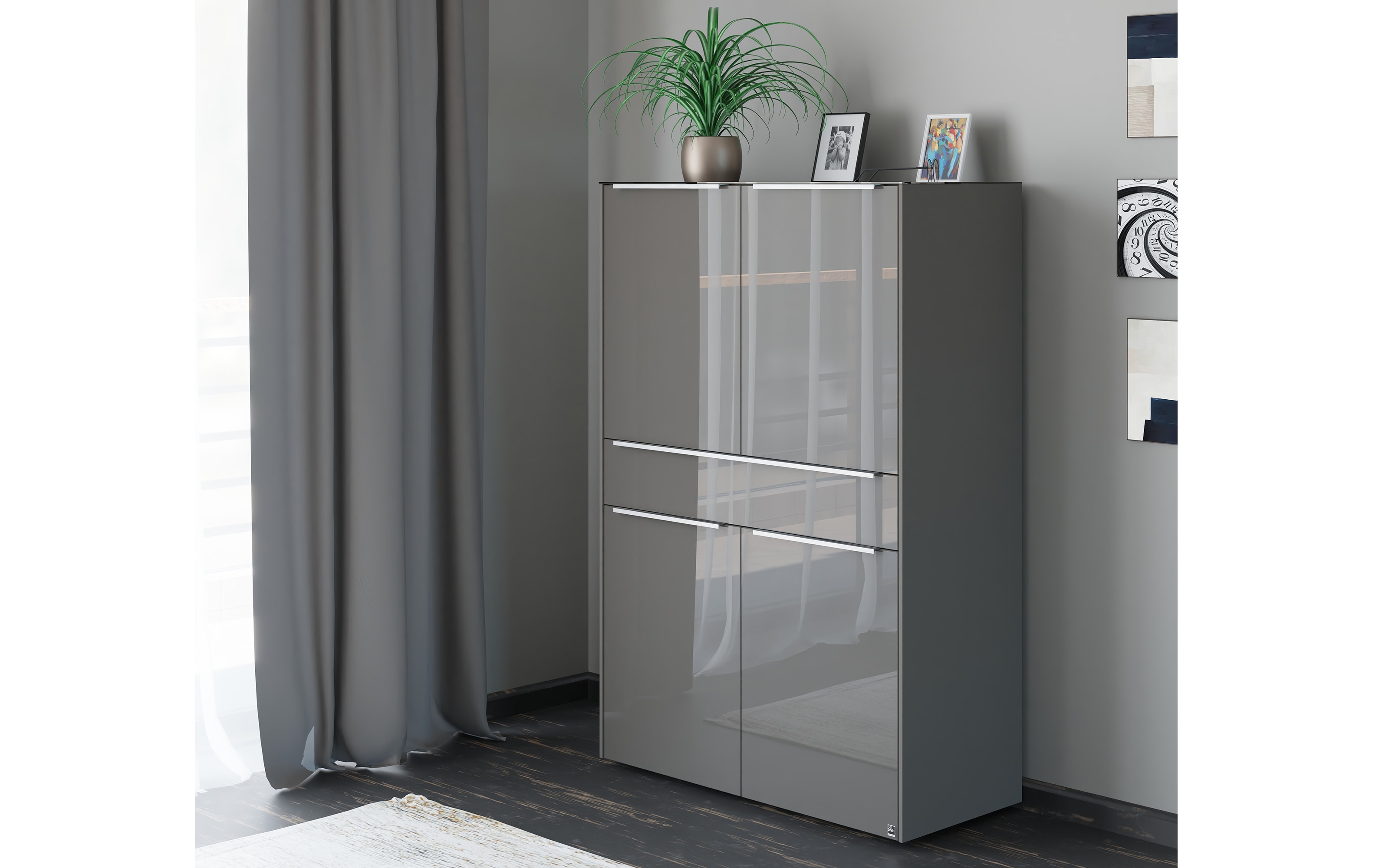 Highboard Reno, anthrazit/Edelstahl-Nachbildung