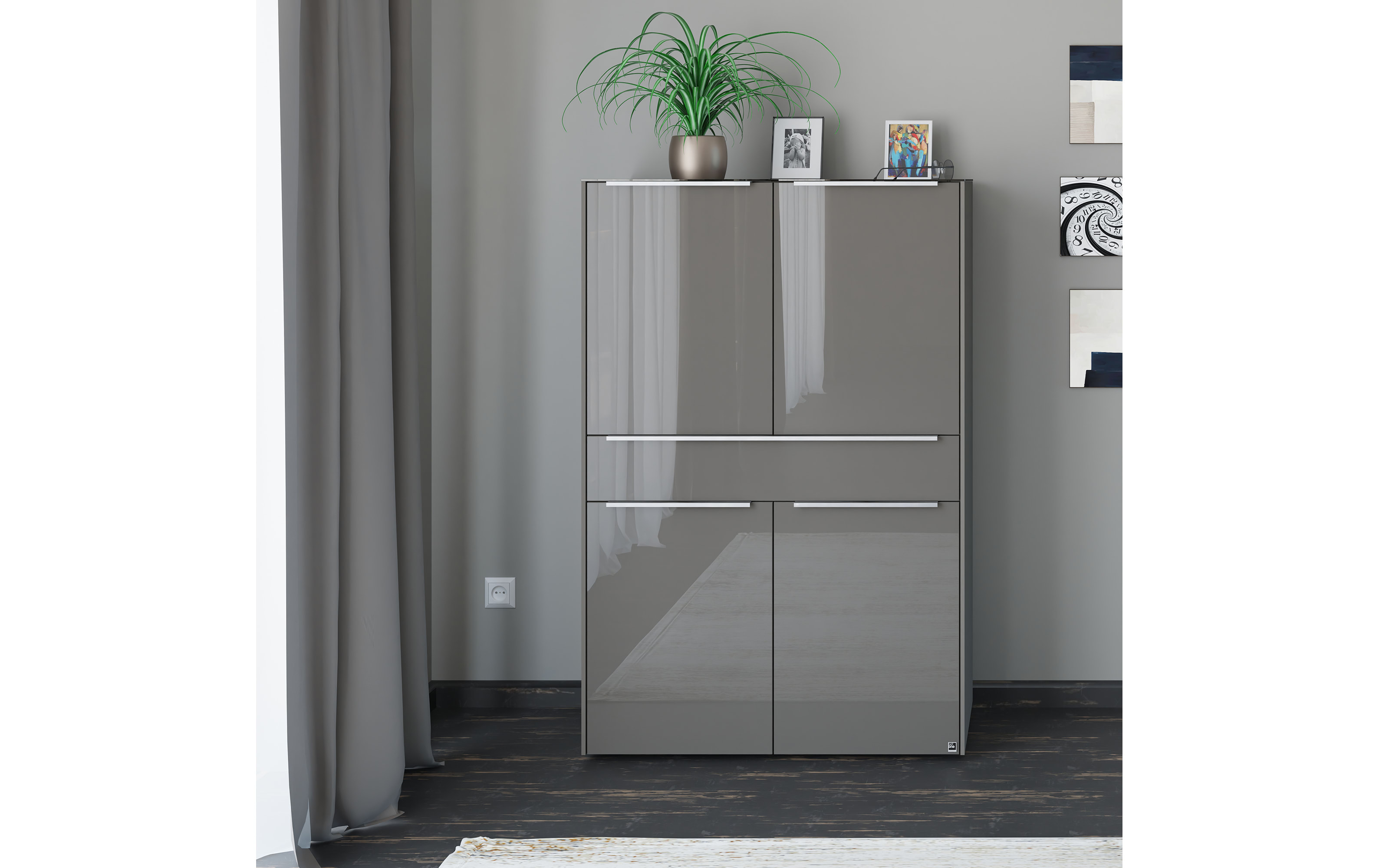 Highboard Reno, anthrazit/Edelstahl-Nachbildung