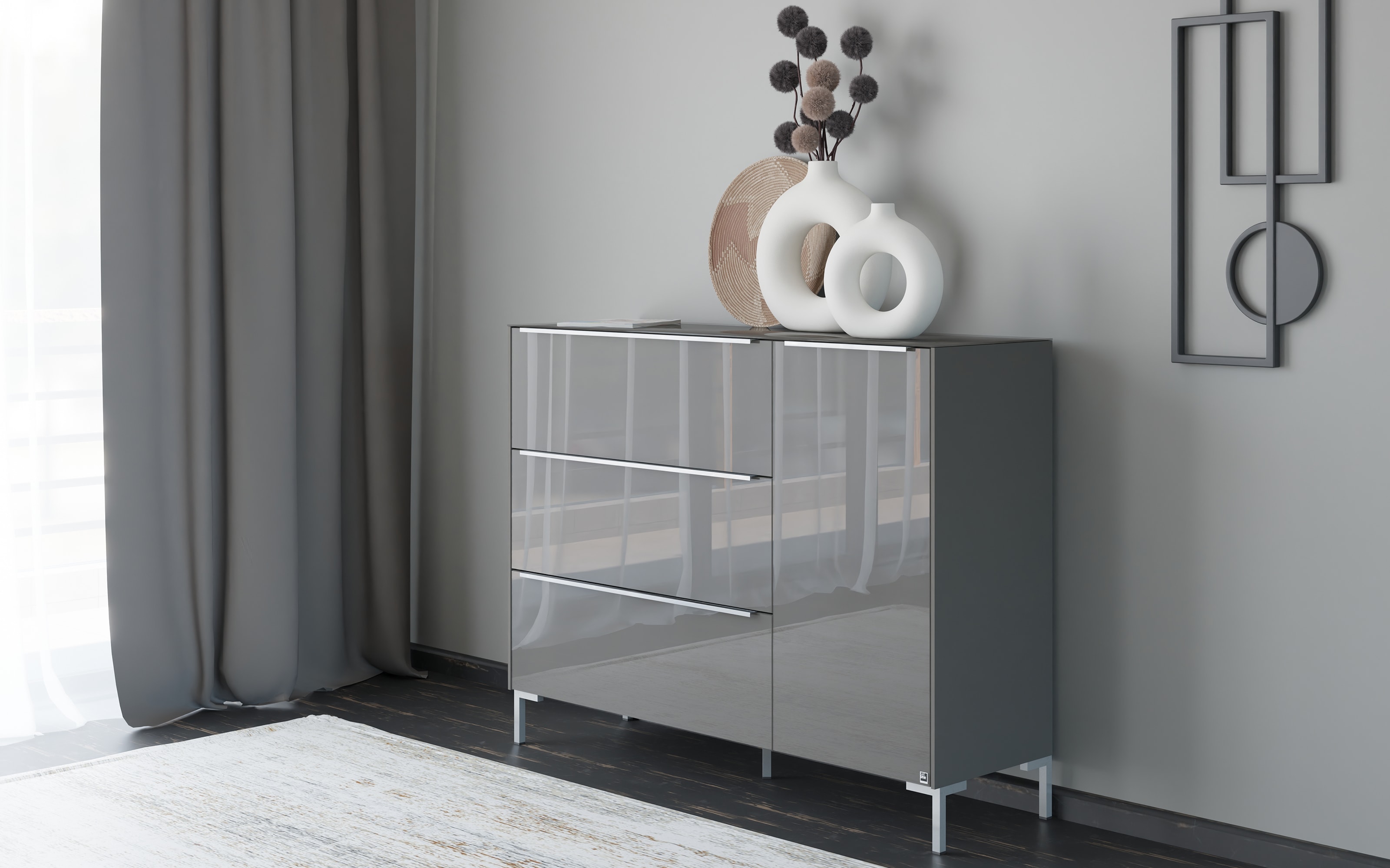 Kommode Reno, anthrazit/Edelstahl-Nachbildung