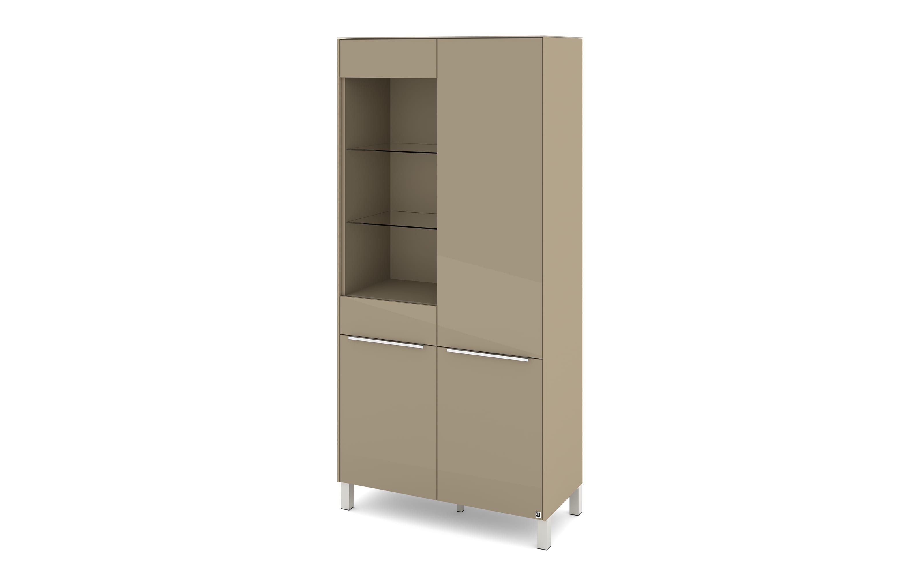 Vitrinenschrank Reno, taupe/Edelstahl-Nachbildung