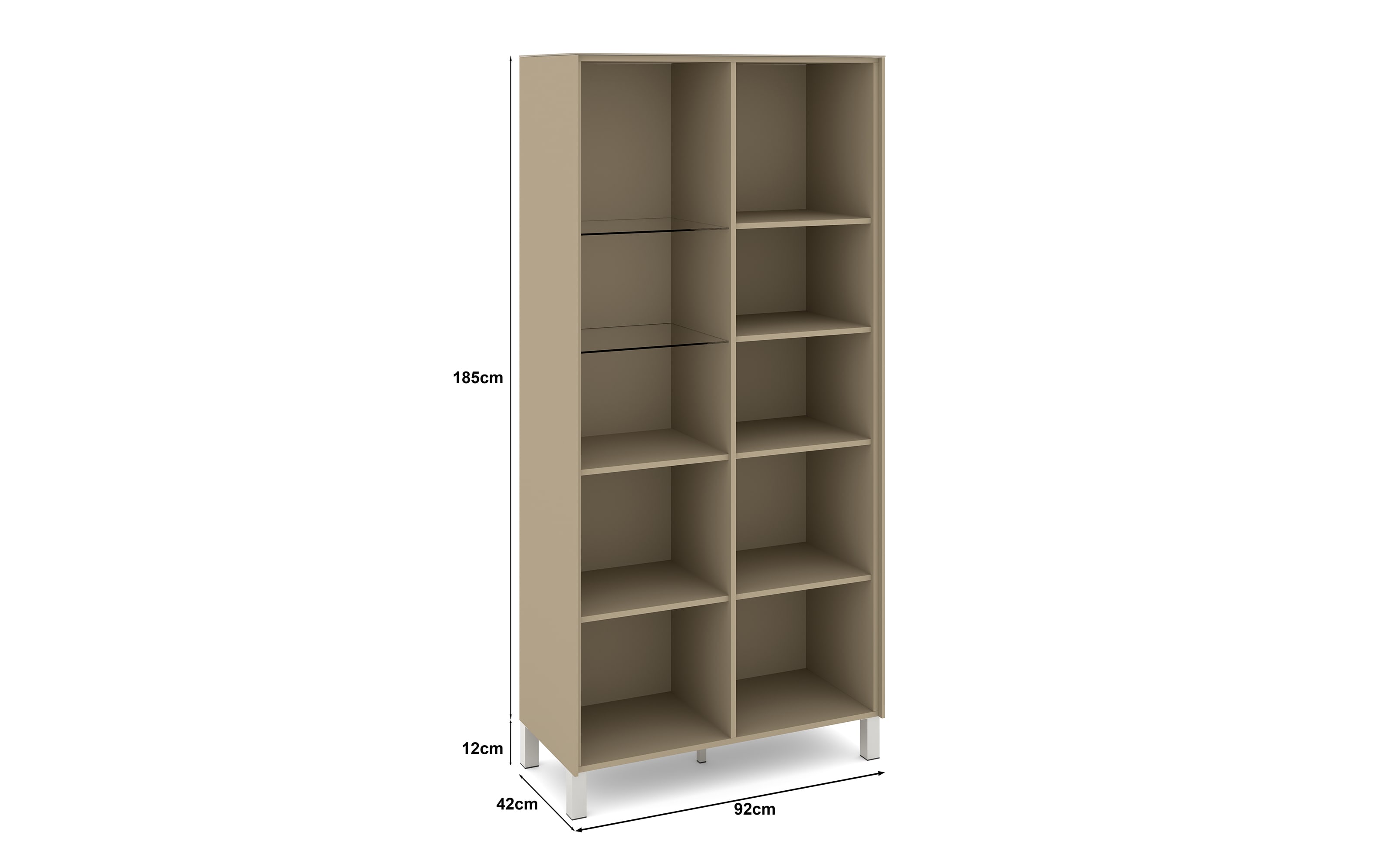 Vitrinenschrank Reno, taupe/Edelstahl-Nachbildung