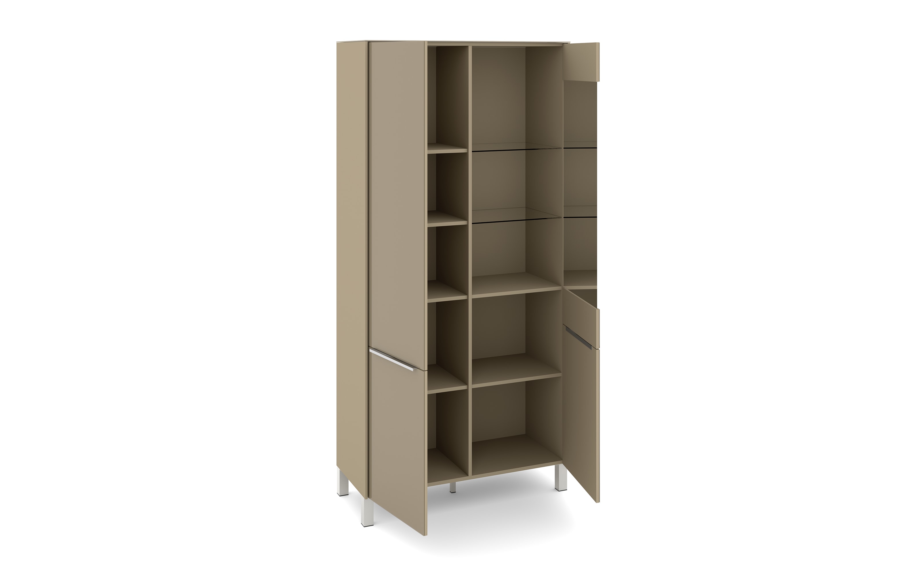 Vitrinenschrank Reno, taupe/Edelstahl-Nachbildung