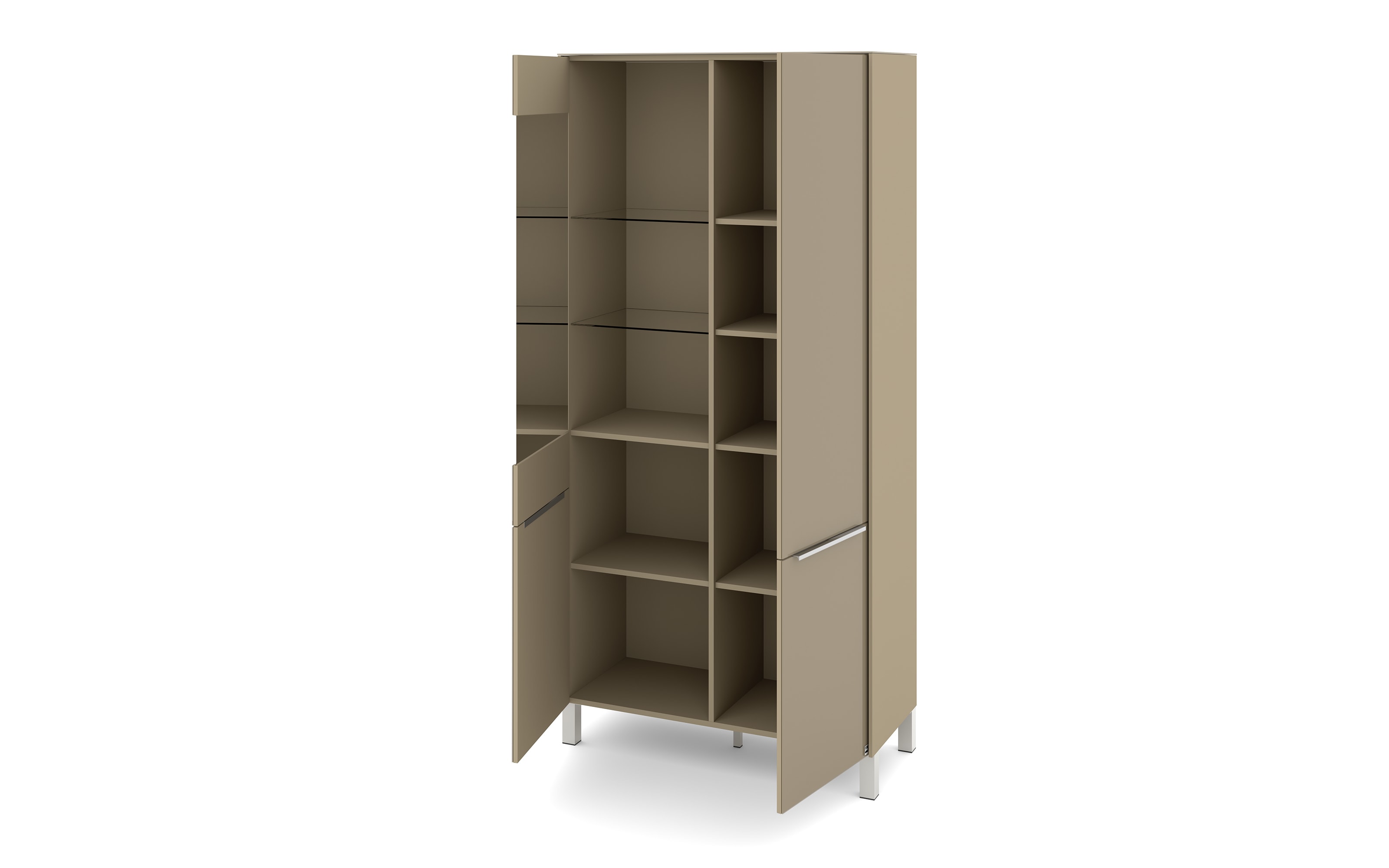 Vitrinenschrank Reno, taupe/Edelstahl-Nachbildung