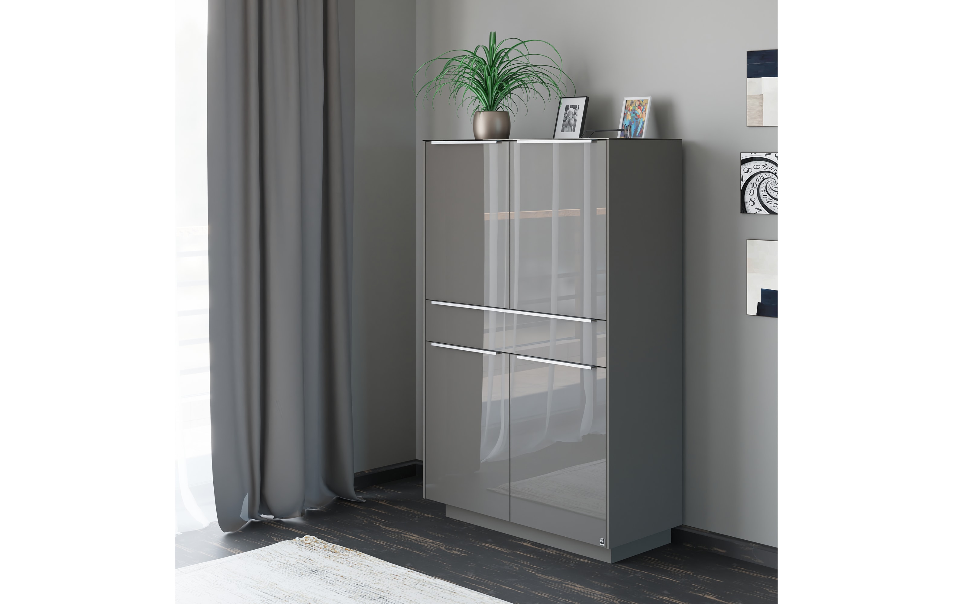 Highboard Reno, anthrazit/Edelstahl-Nachbildung