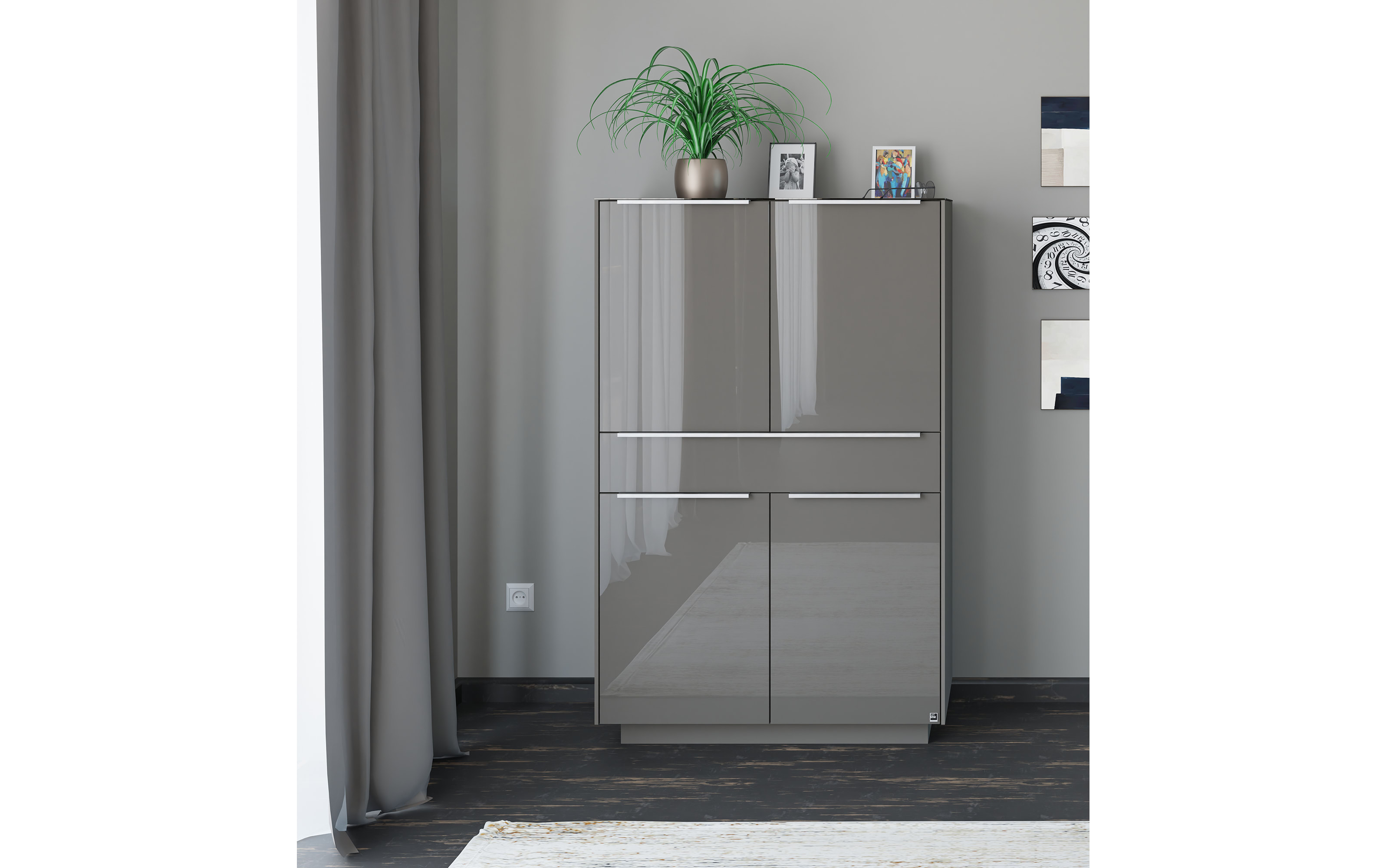 Highboard Reno, anthrazit/Edelstahl-Nachbildung