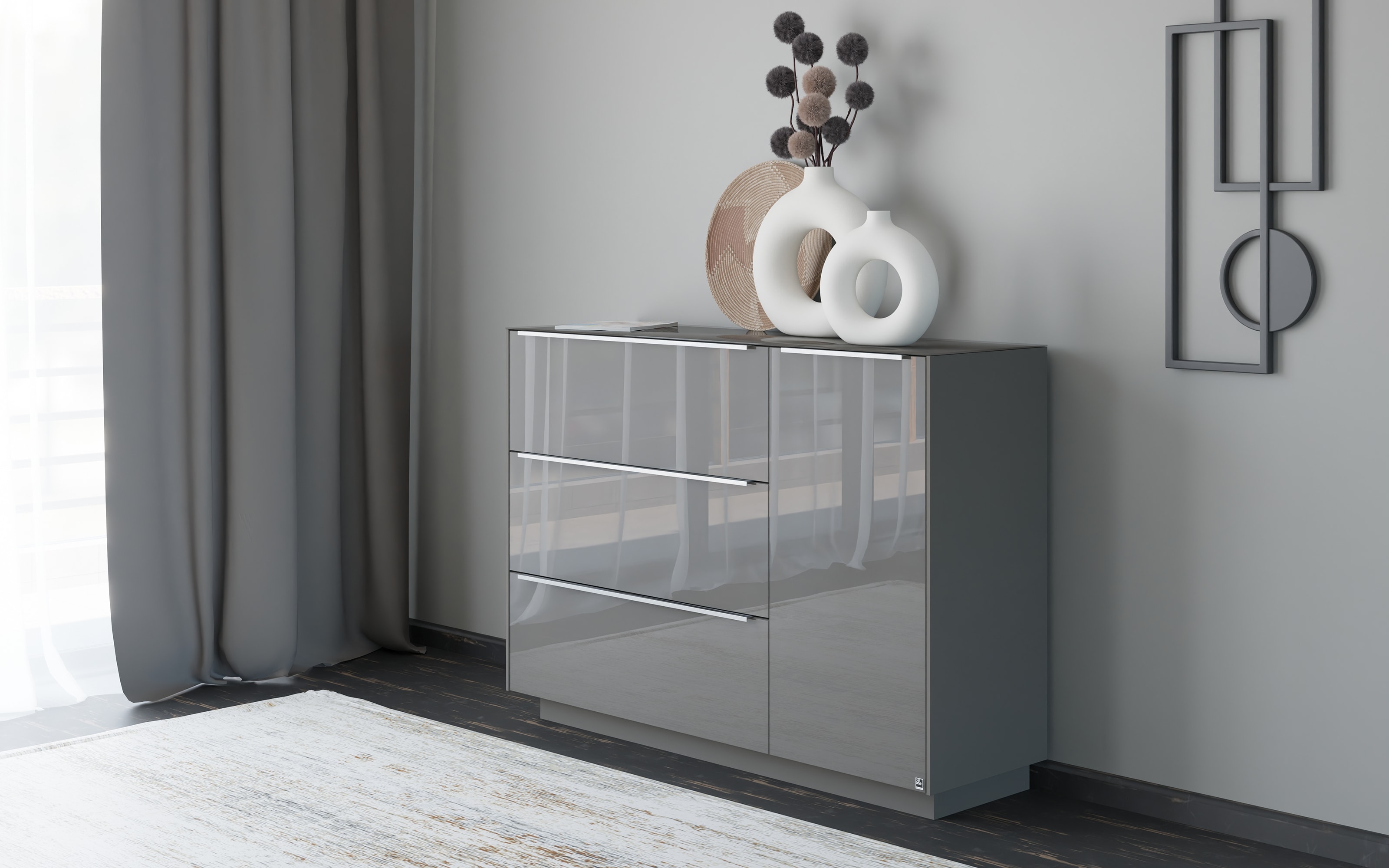 Kommode Reno, anthrazit/Edelstahl-Nachbildung