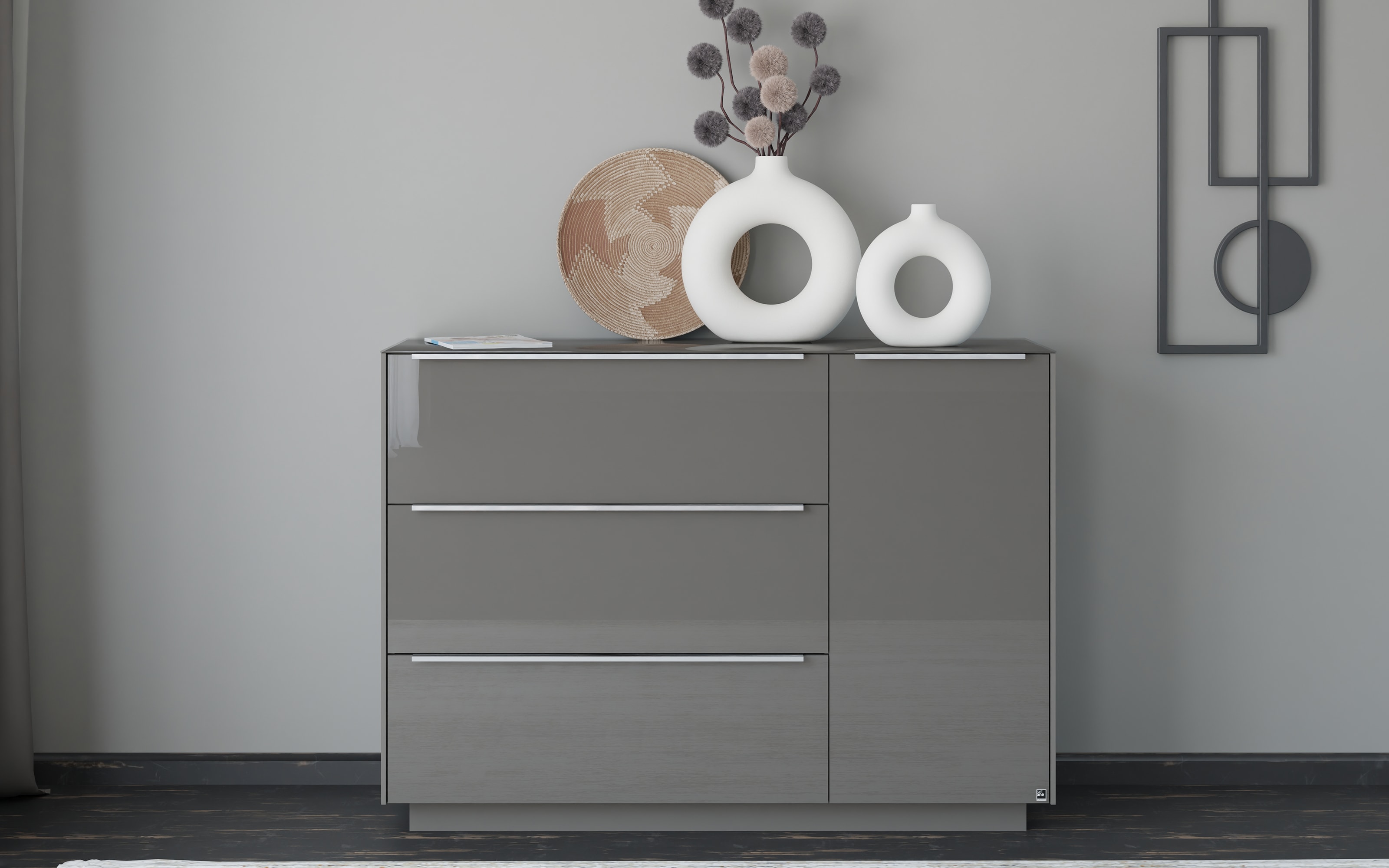 Kommode Reno, anthrazit/Edelstahl-Nachbildung