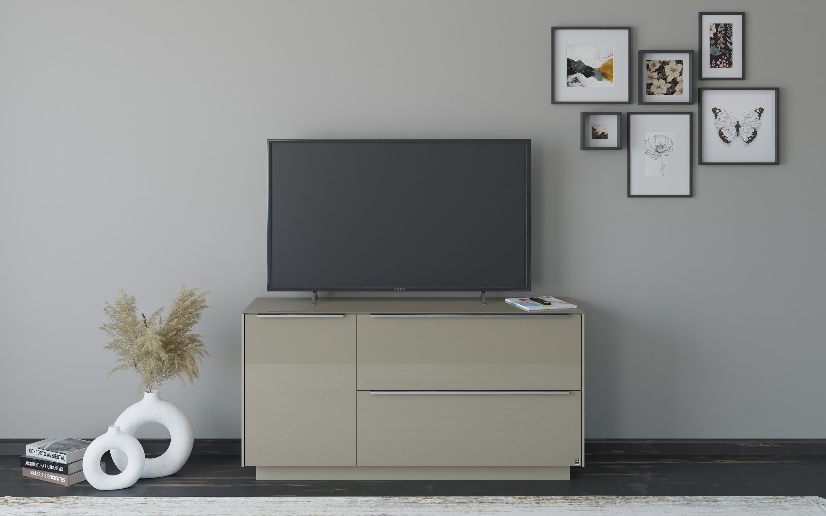 Lowboard Reno, taupe/Edelstahl-Nachbildung