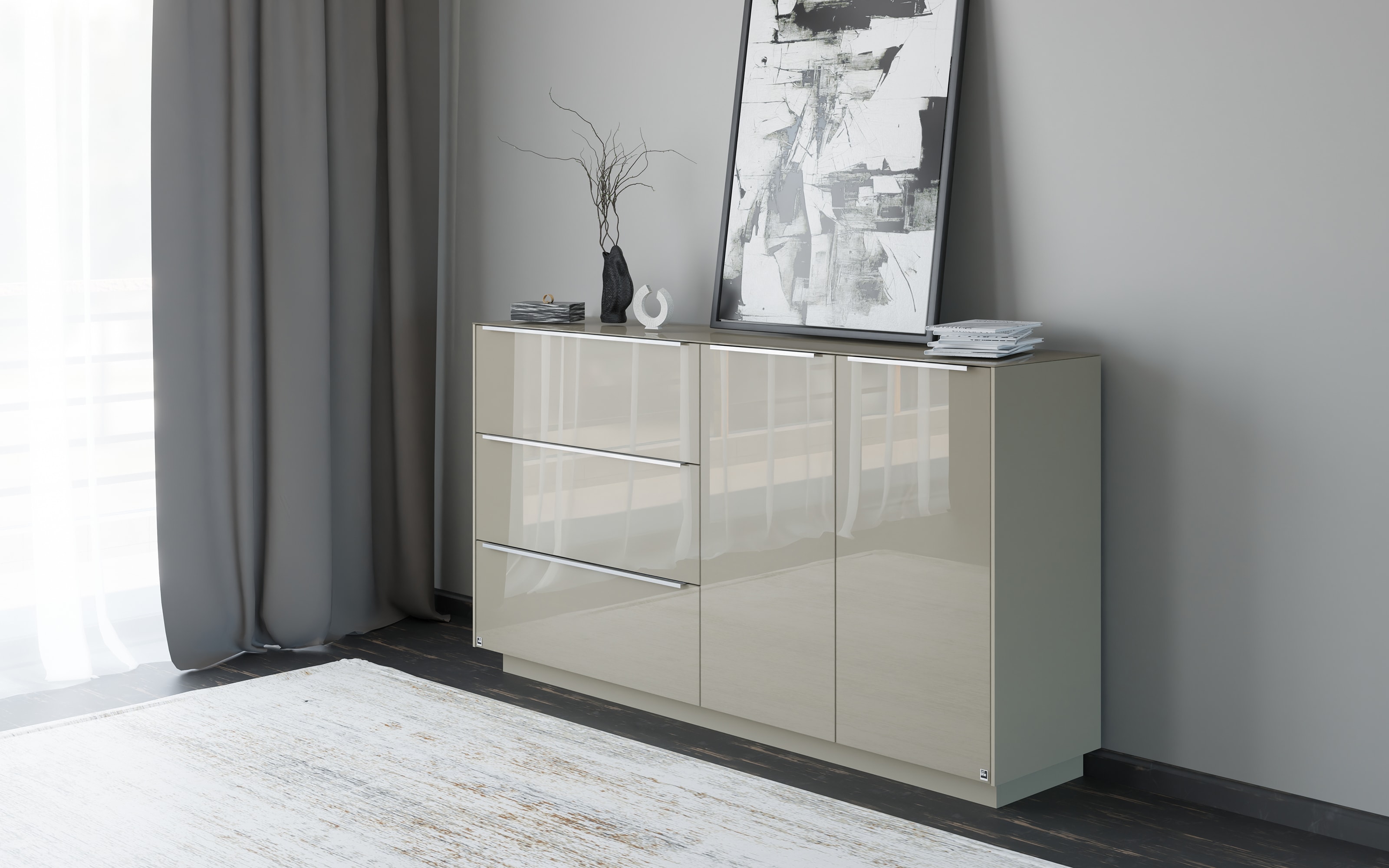 Kommode Reno, taupe/Edelstahl-Nachbildung