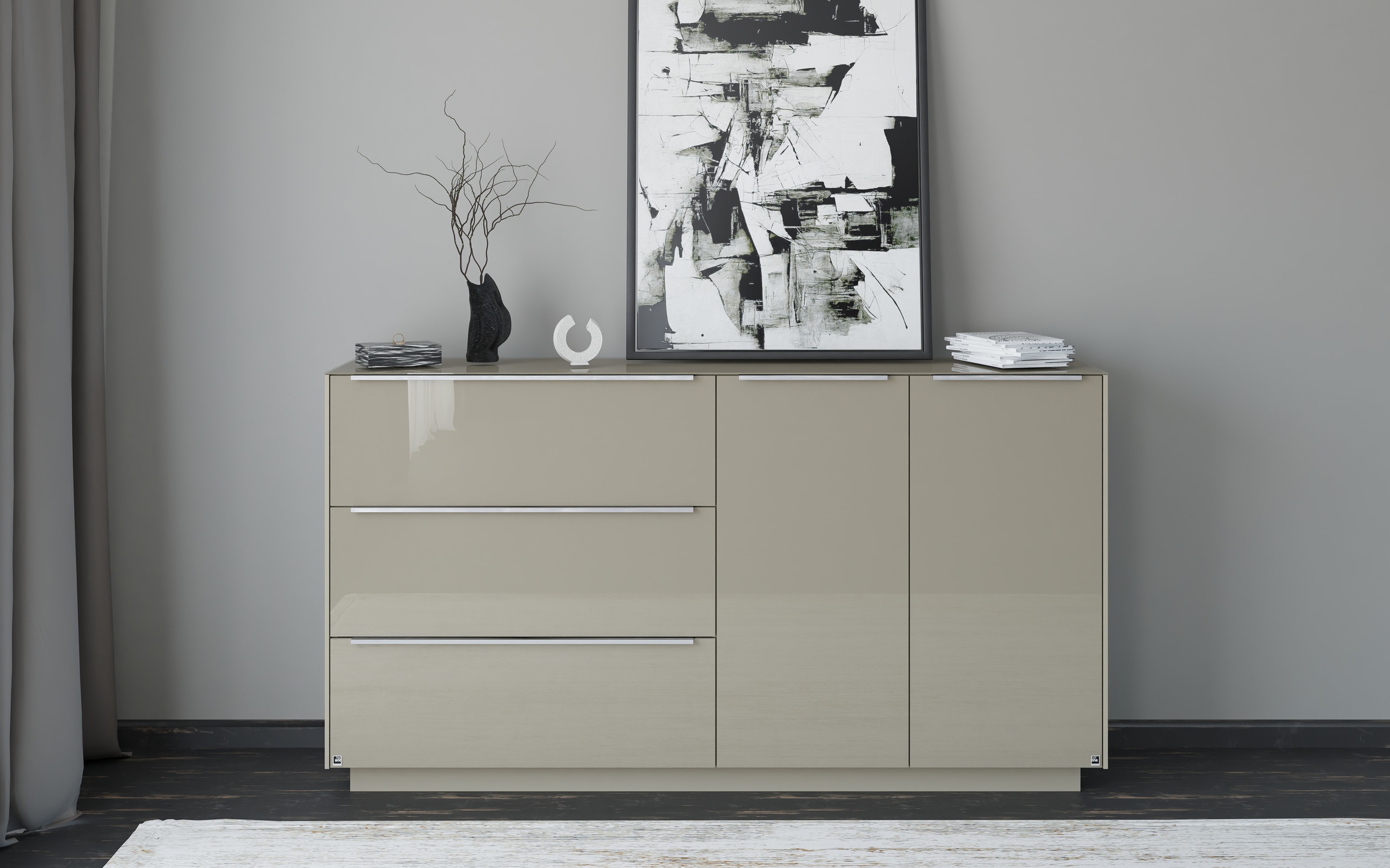 Kommode Reno, taupe/Edelstahl-Nachbildung