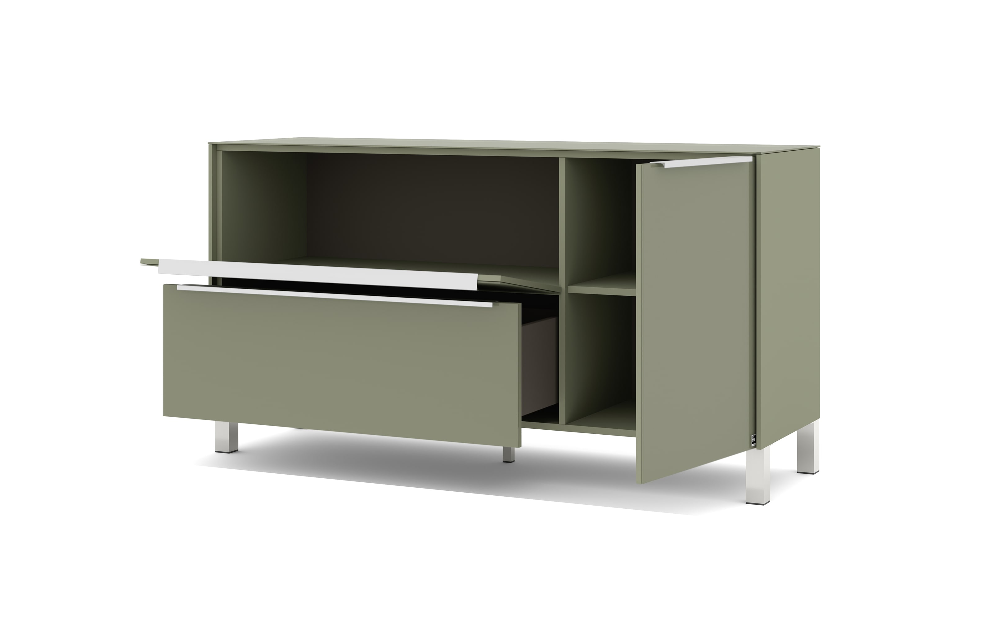 Lowboard Reno, olivgrün/Edelstahl-Nachbildung
