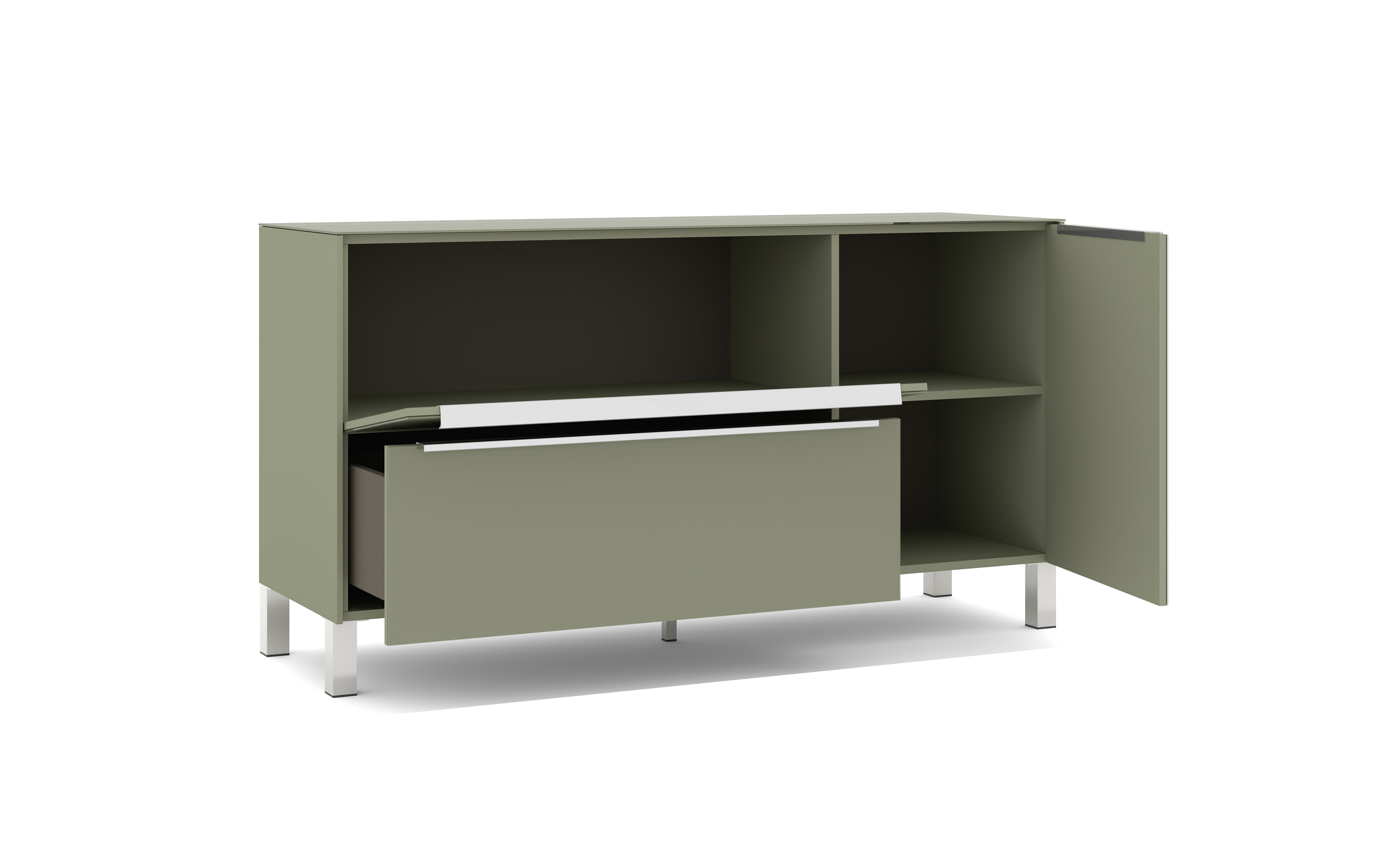Lowboard Reno, olivgrün/Edelstahl-Nachbildung