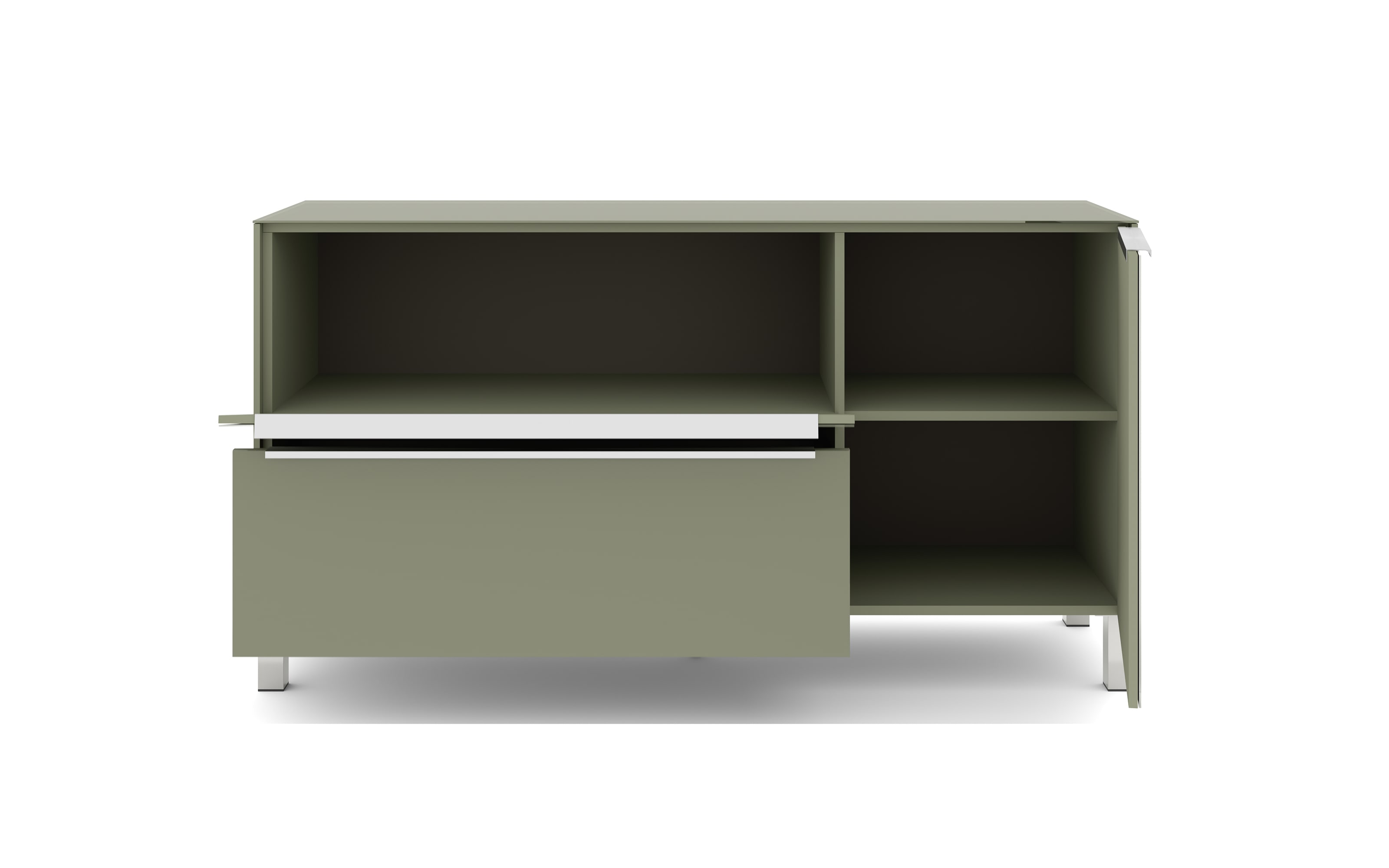 Lowboard Reno, olivgrün/Edelstahl-Nachbildung