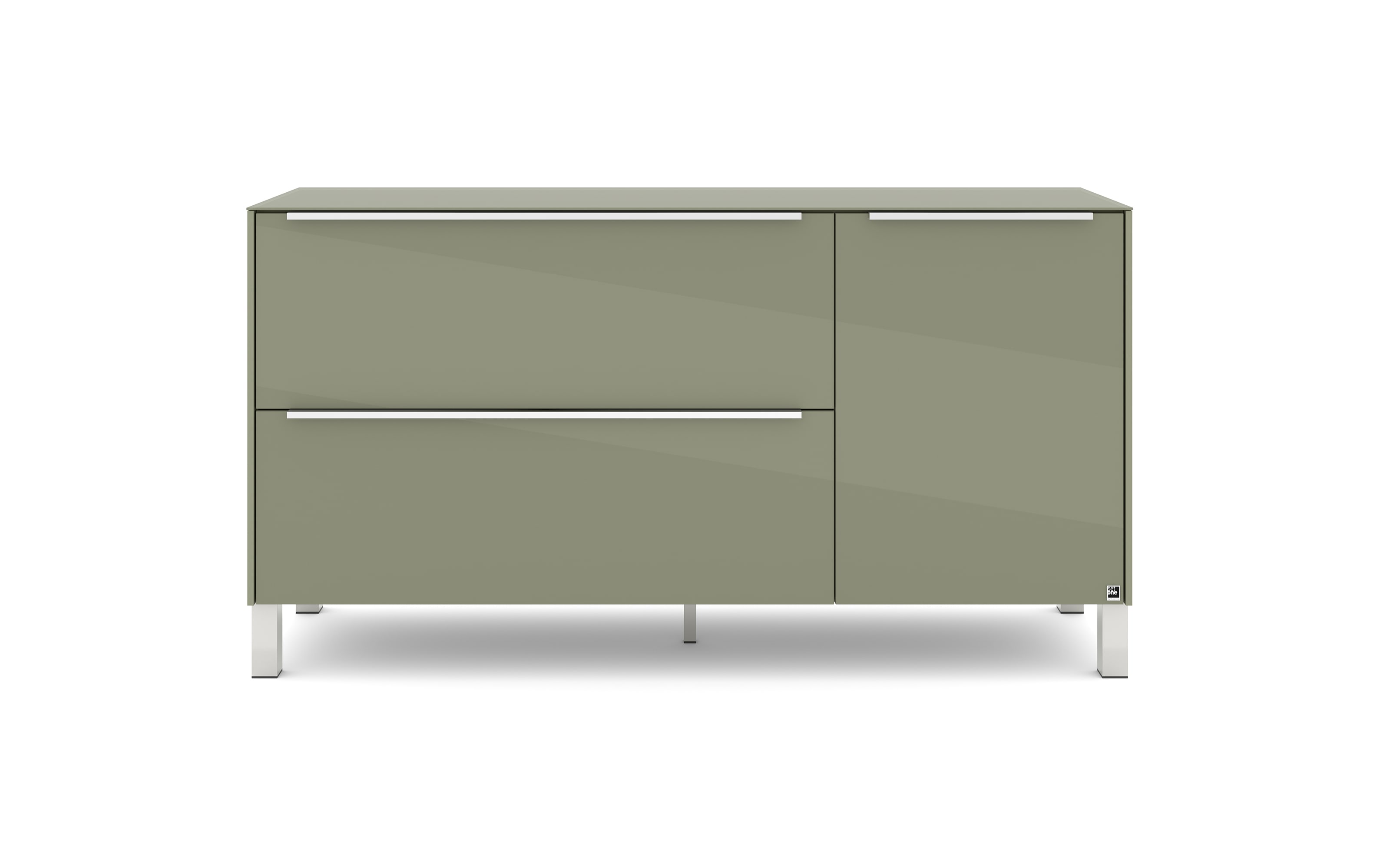 Lowboard Reno, olivgrün/Edelstahl-Nachbildung