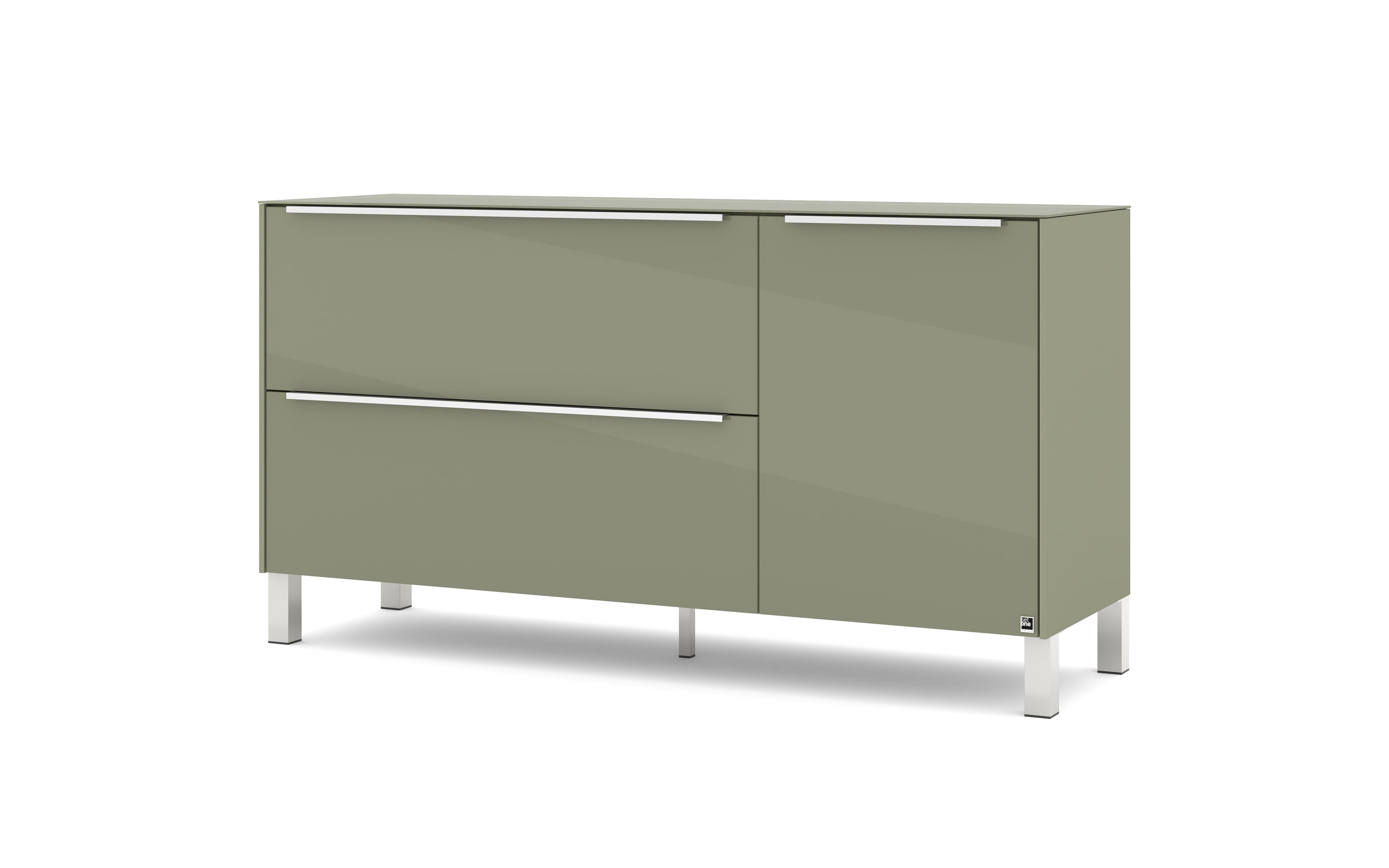 Lowboard Reno, olivgrün/Edelstahl-Nachbildung