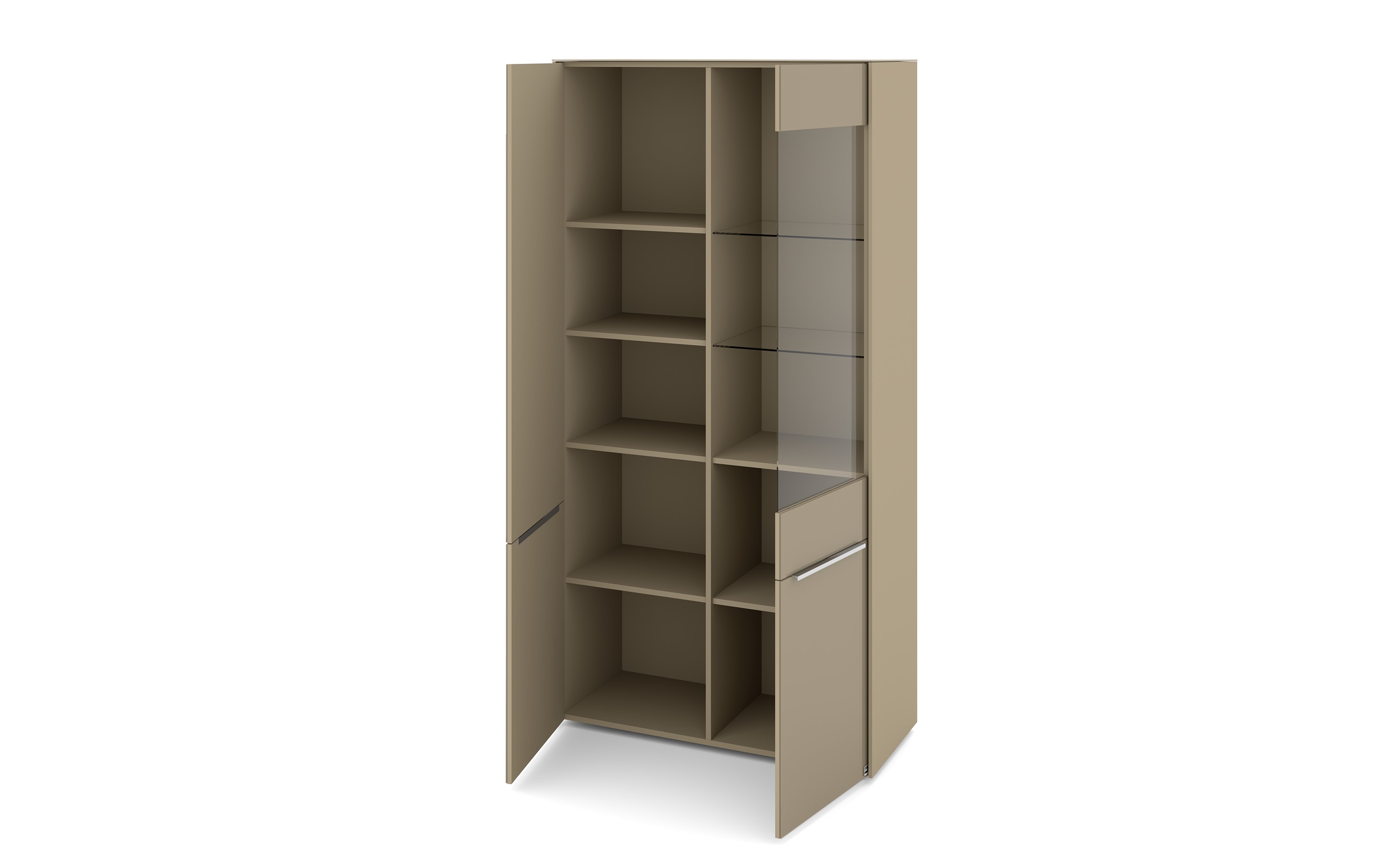 Vitrinenschrank Reno, taupe/Edelstahl-Nachbildung
