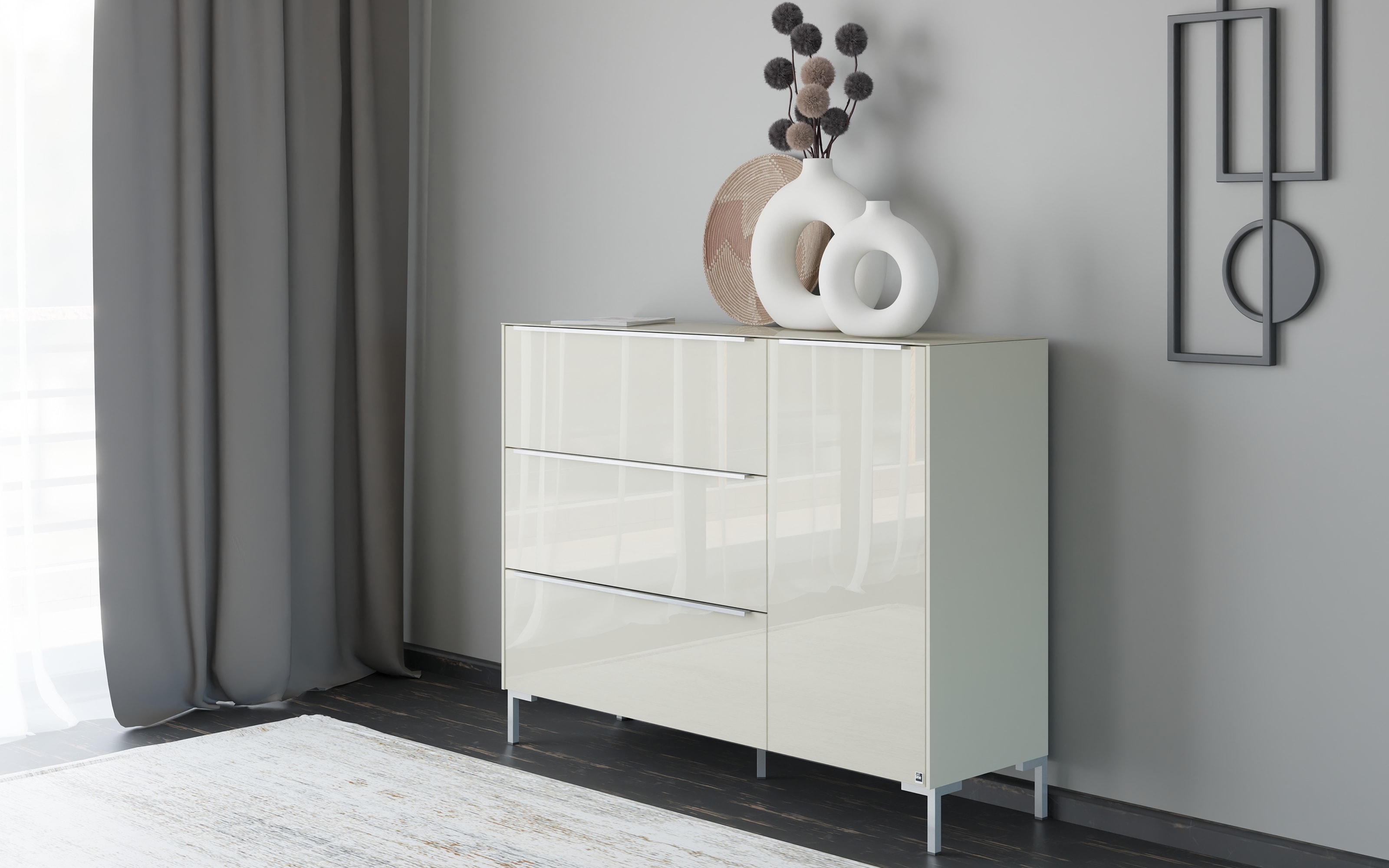 Kommode Reno, kaschmir/Edelstahl-Nachbildung