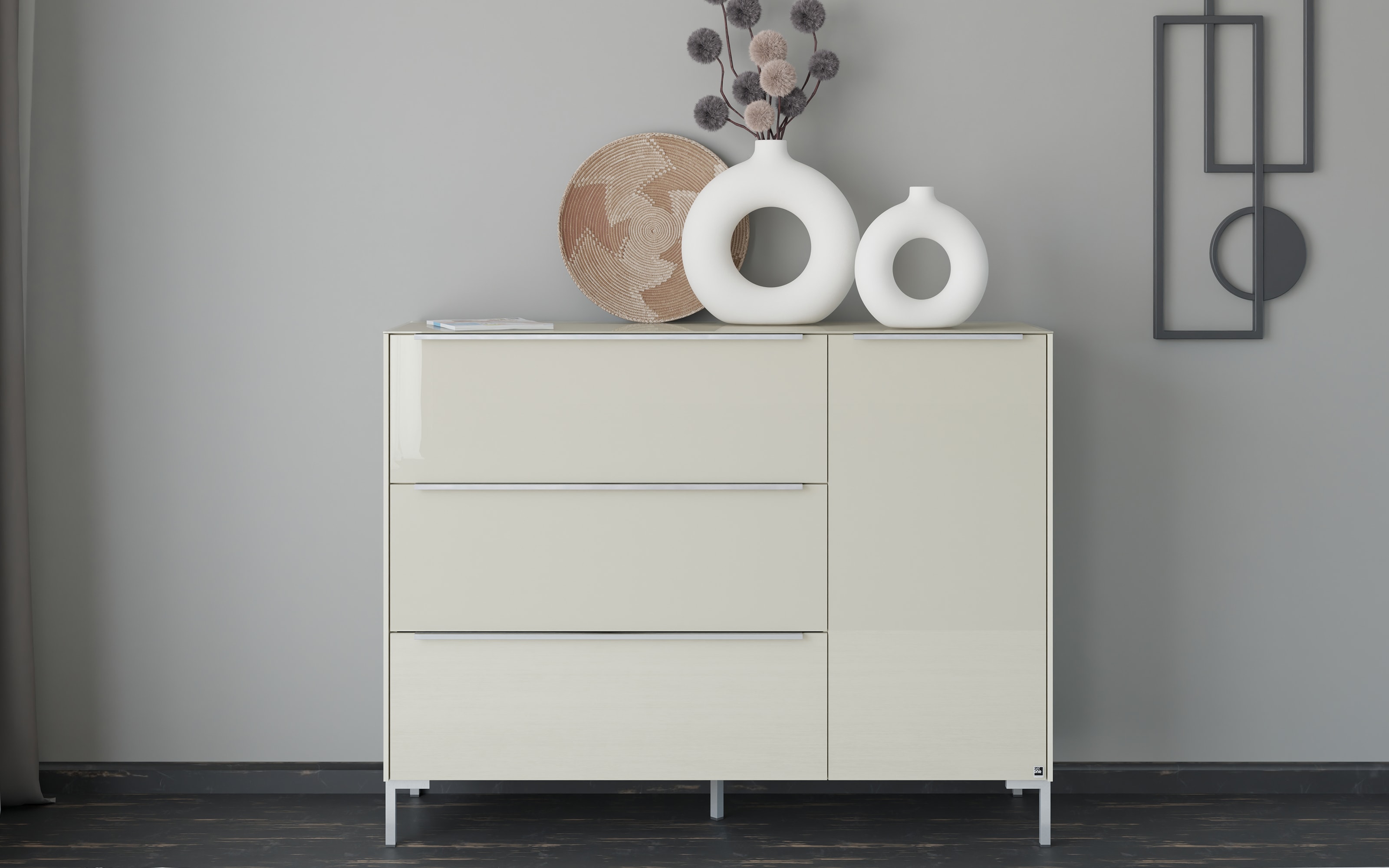 Kommode Reno, kaschmir/Edelstahl-Nachbildung