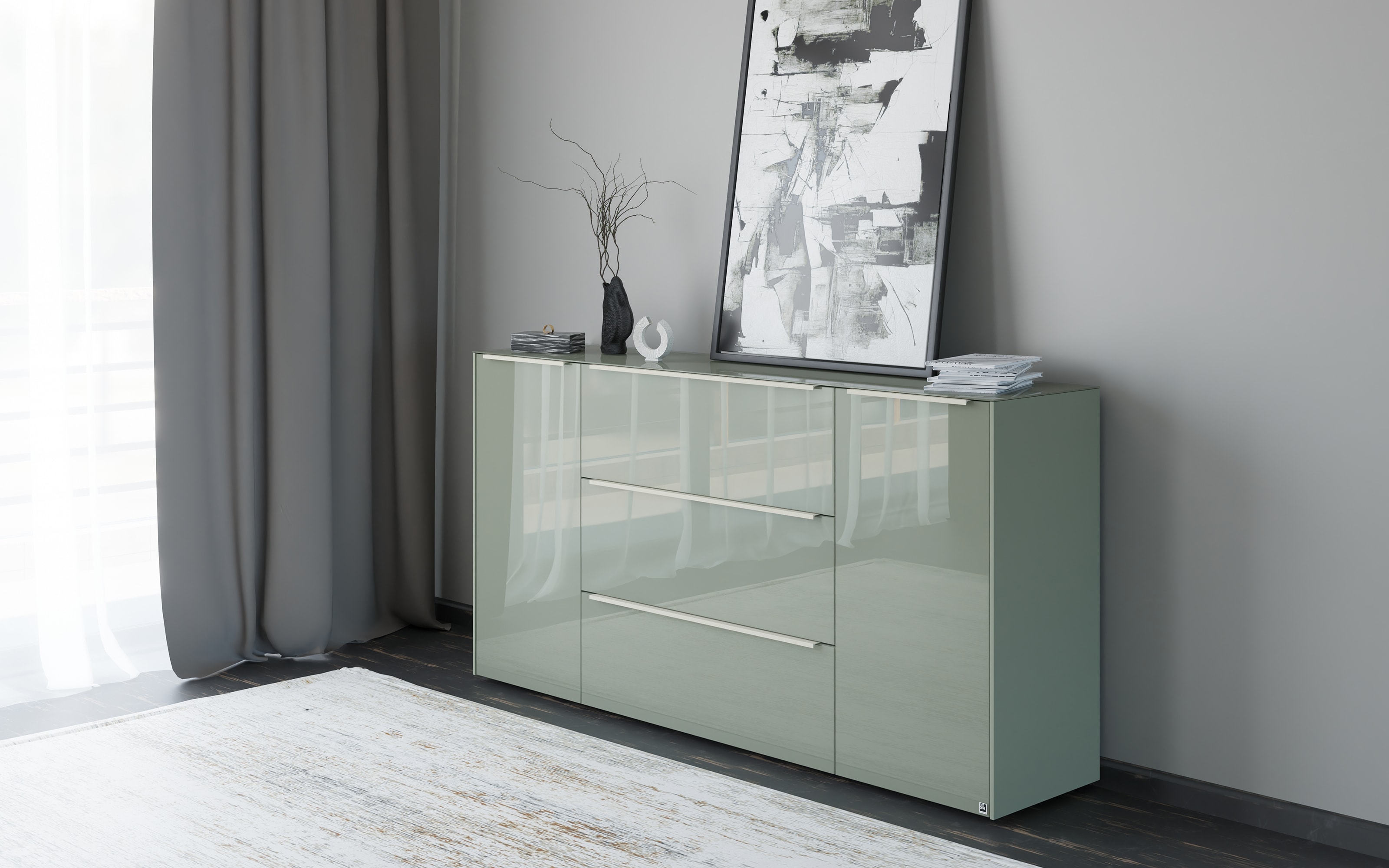 Kommode Reno, olivgrün/kaschmir