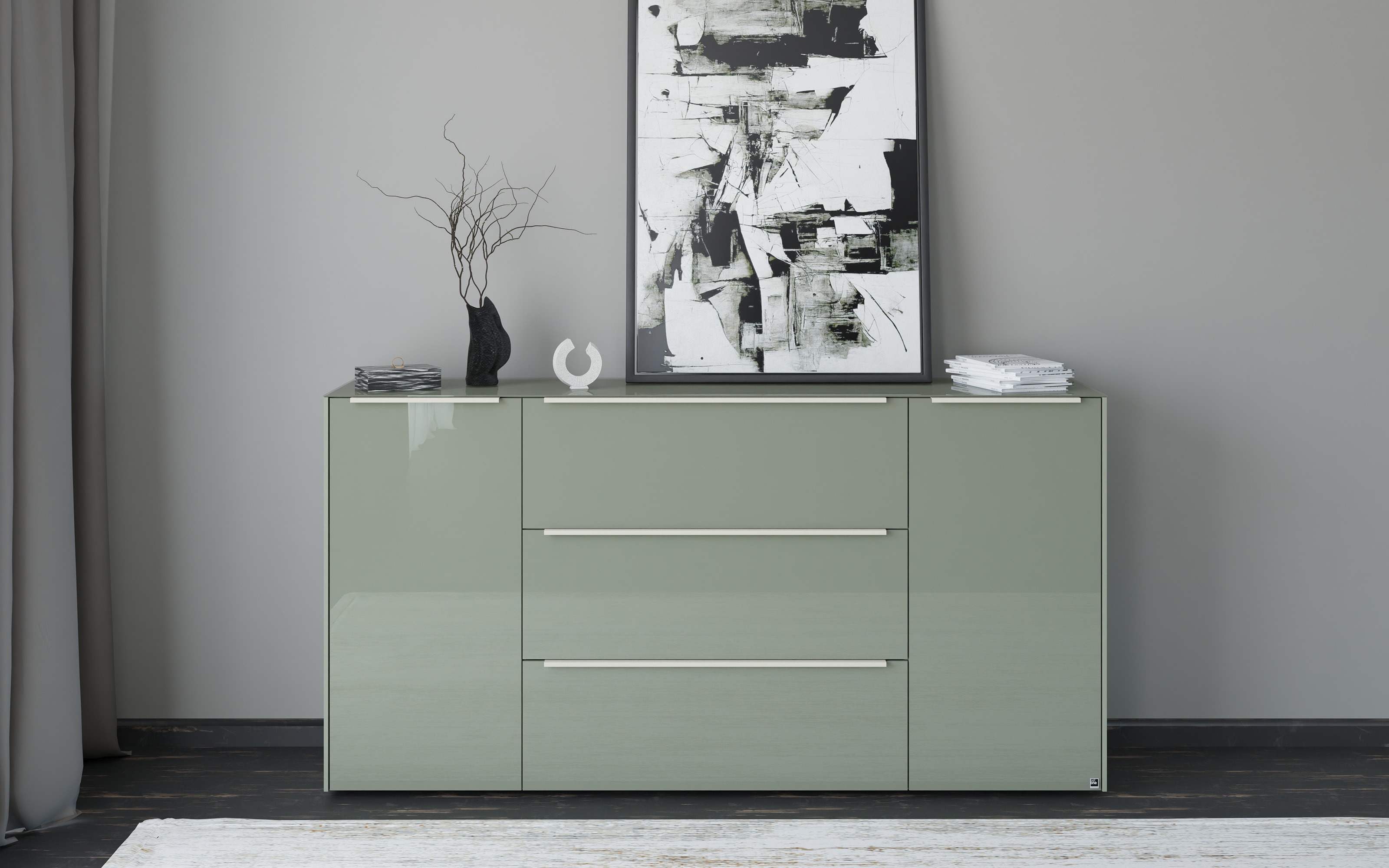 Kommode Reno, olivgrün/kaschmir
