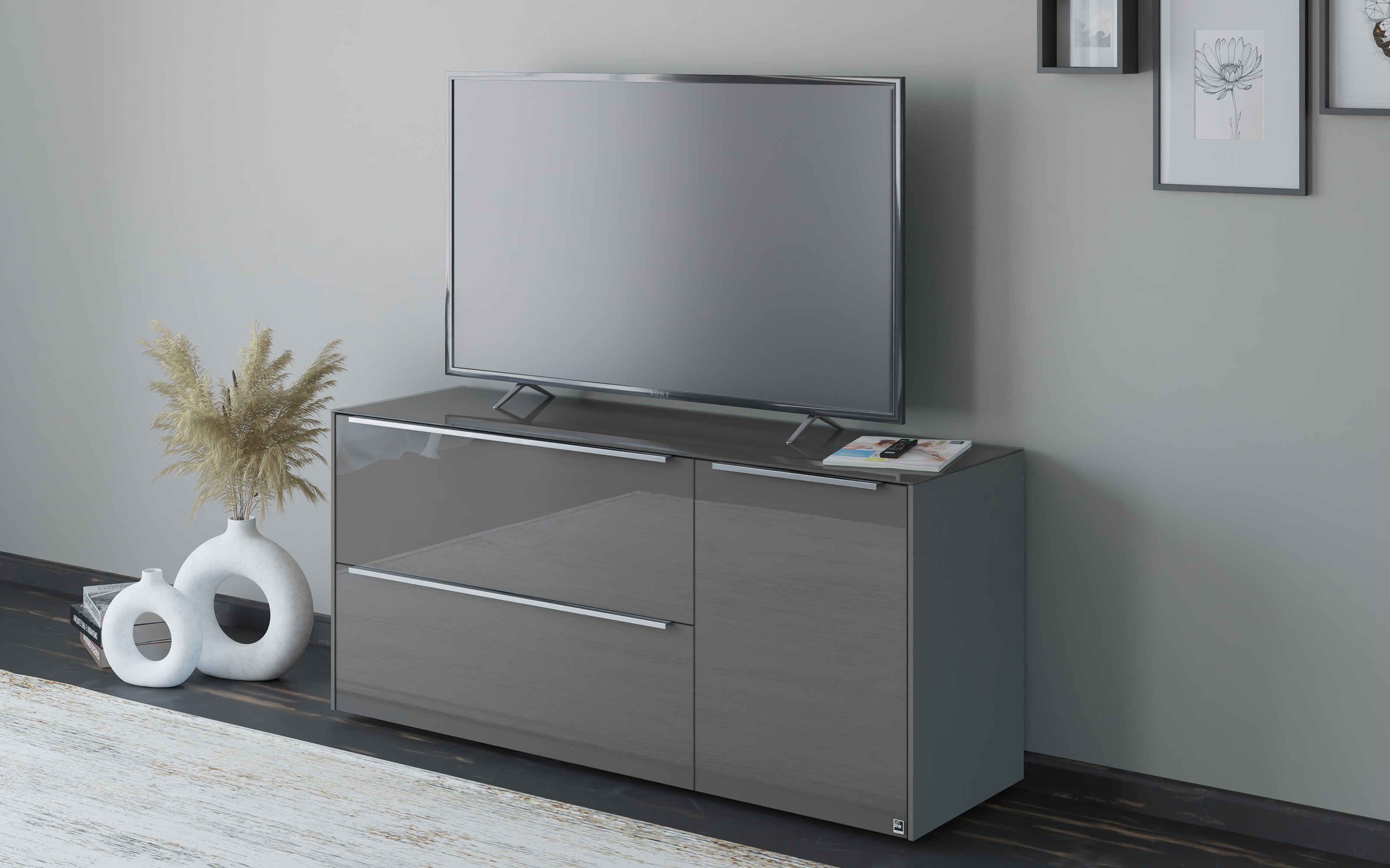 Lowboard Reno, anthrazit/Edelstahl-Nachbildung