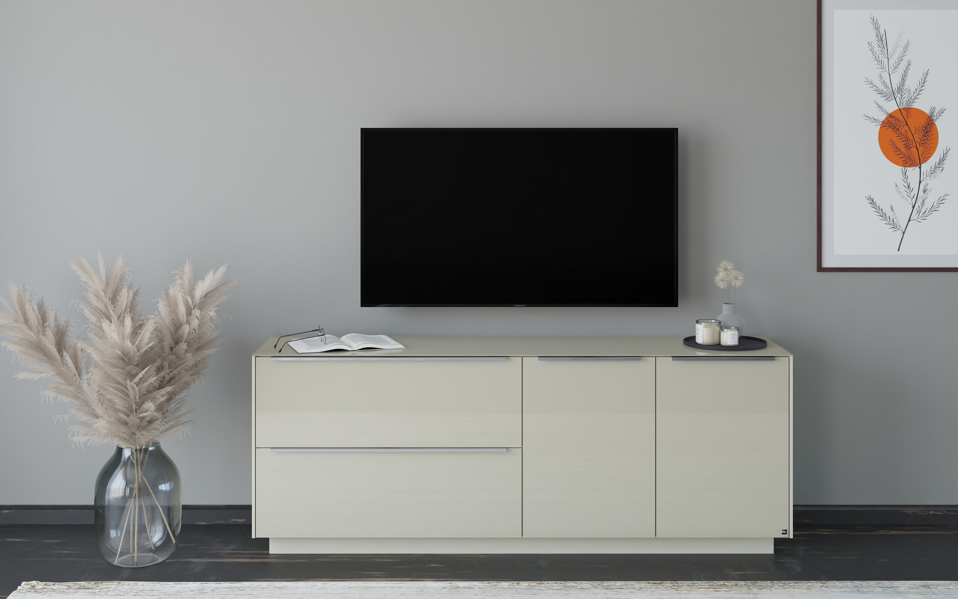 Lowboard Reno, kaschmir/Edelstahl-Nachbildung