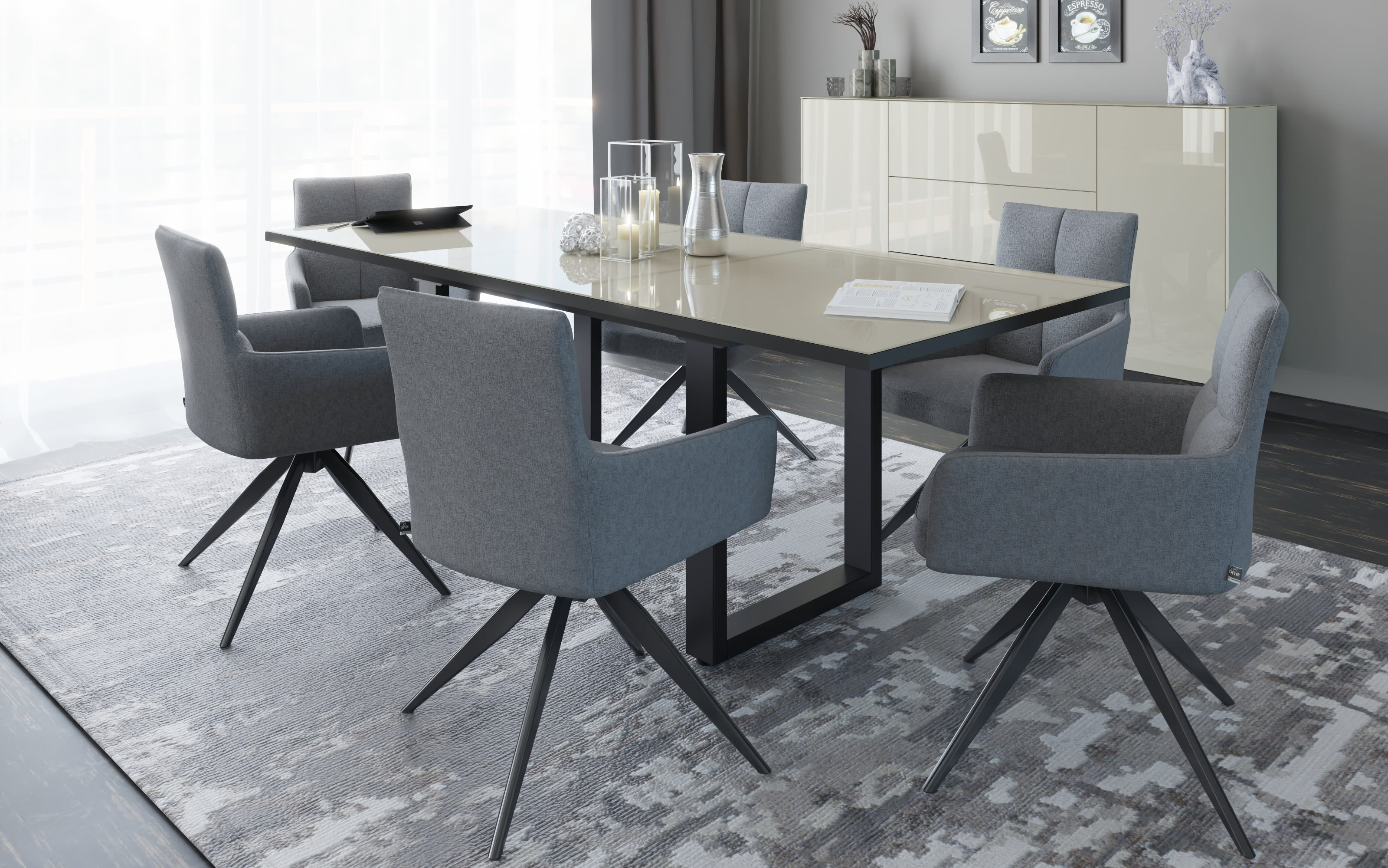 Esstisch Reno, kaschmir/schwarz, inkl. Synchronauszug