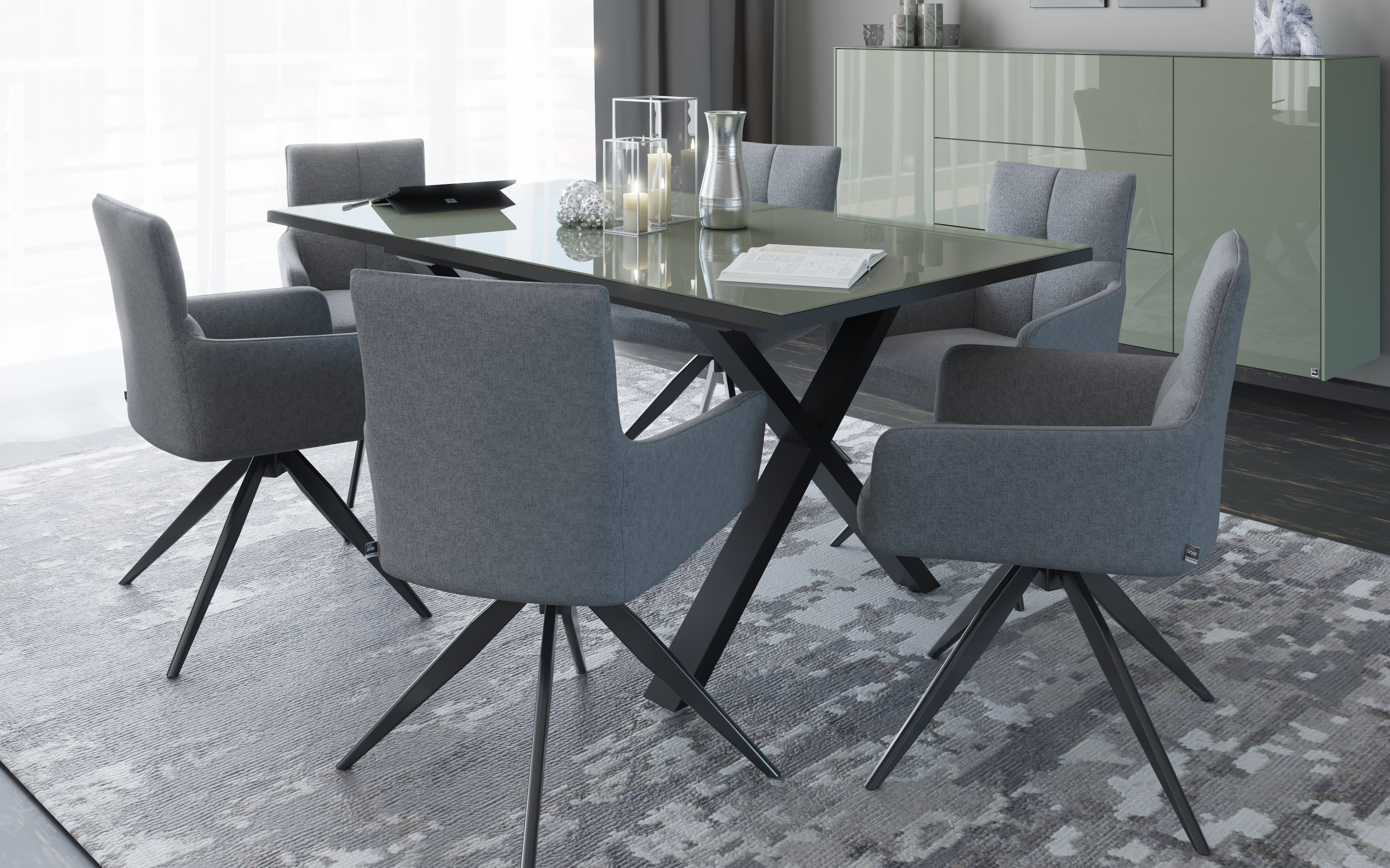 Esstisch Reno, olivgrün/schwarz, inkl. Synchronauszug