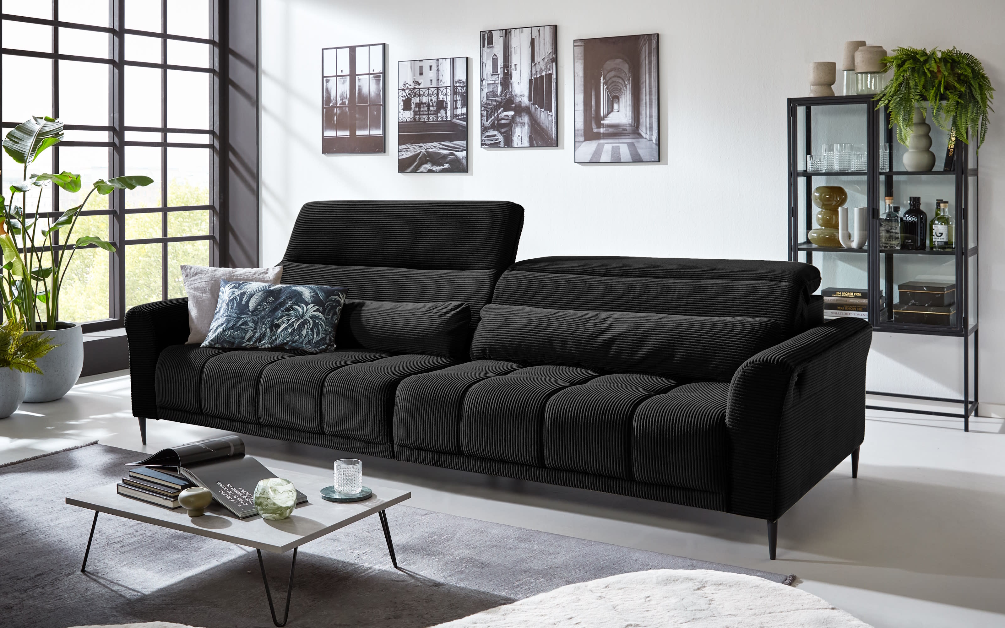 Big Sofa II Logan, schwarz, inkl. XXL elektrischer Sitztiefenverstellung rechts