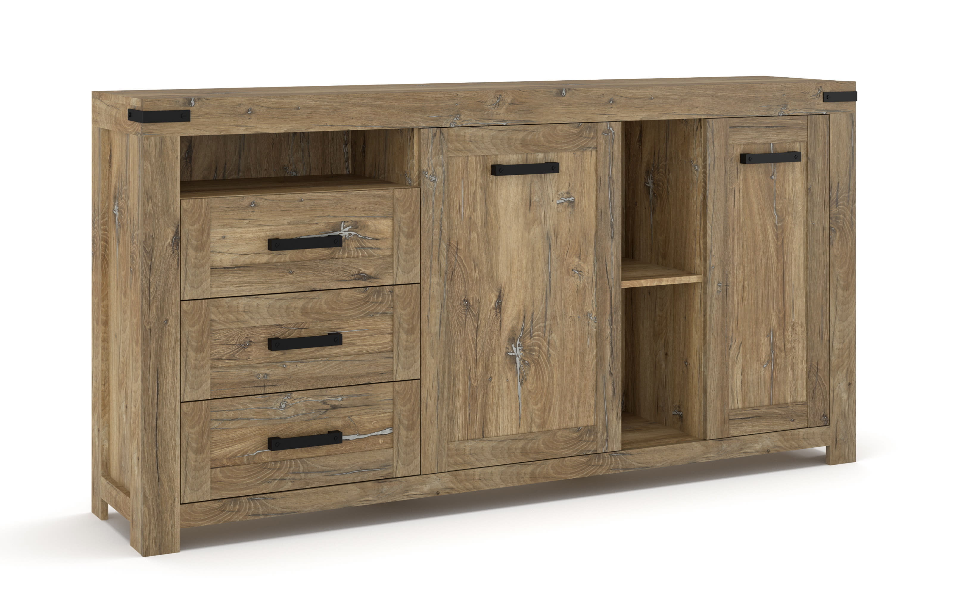 Sideboard Joana, Holzdekor, Rustic-Eiche massiv