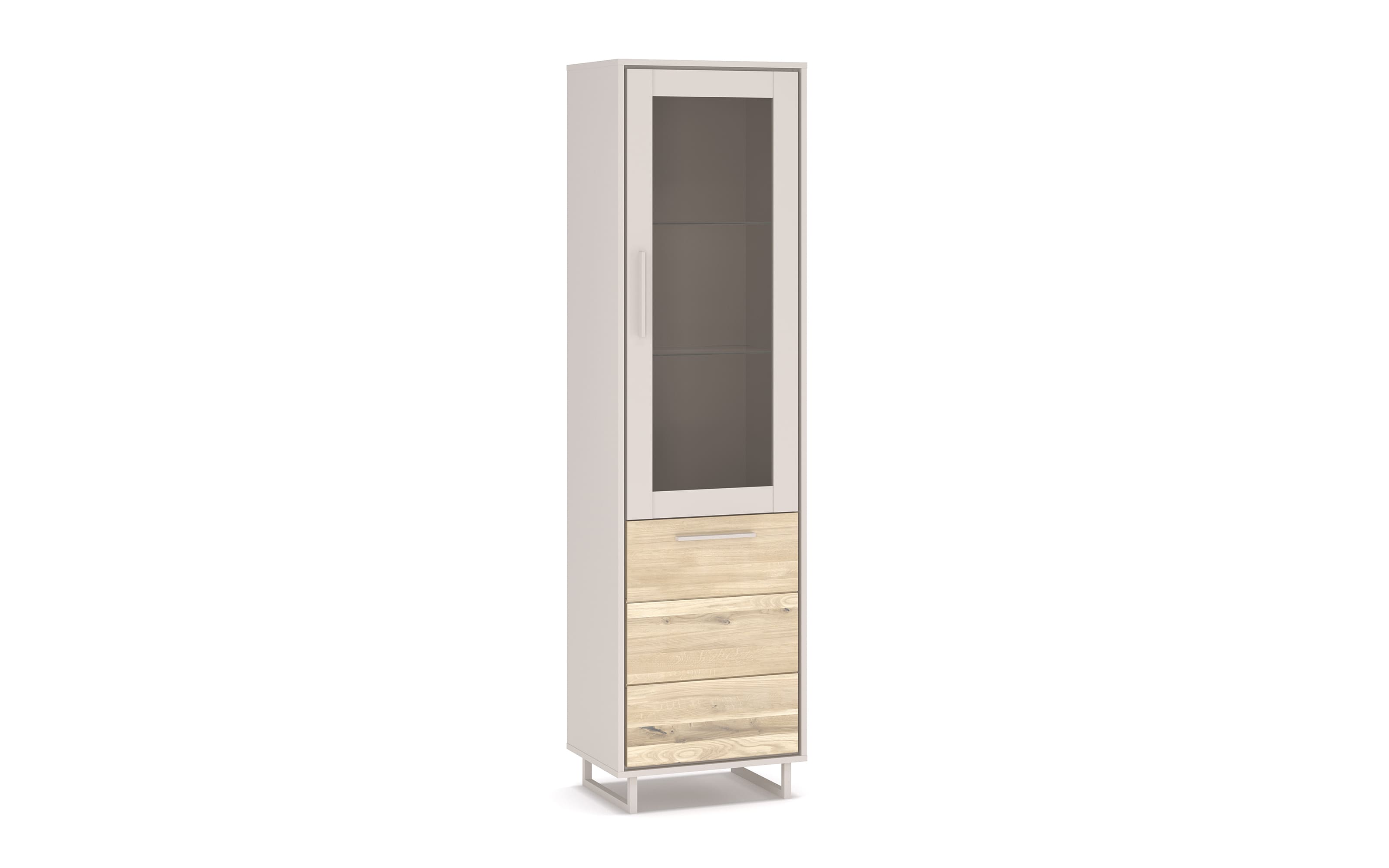 Vitrine Kai, massive Eiche Bianco/kreidefarbig, 54 cm