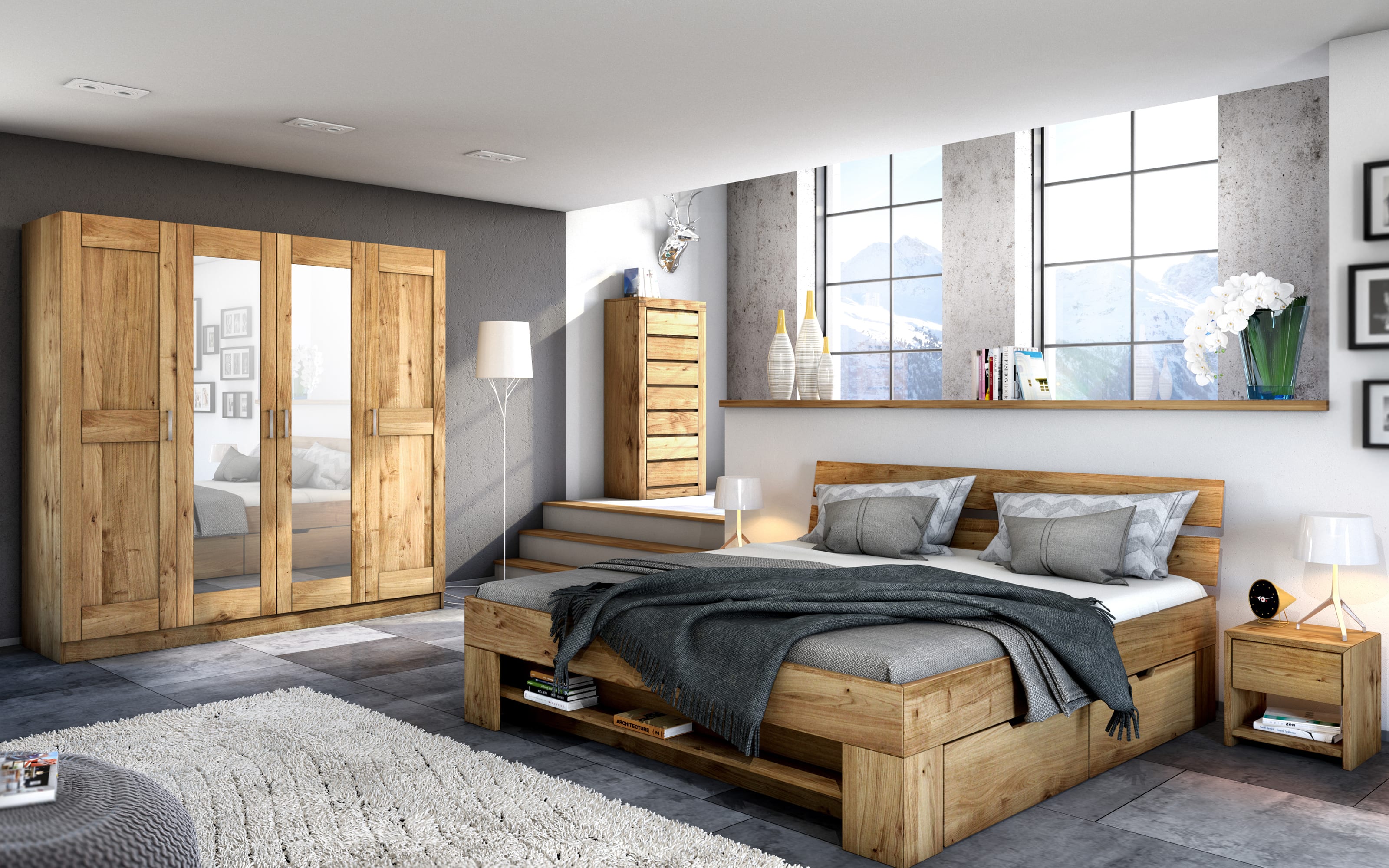 Kleiderschrank Toni, Eiche-Nachbildung, 202 x 205 cm