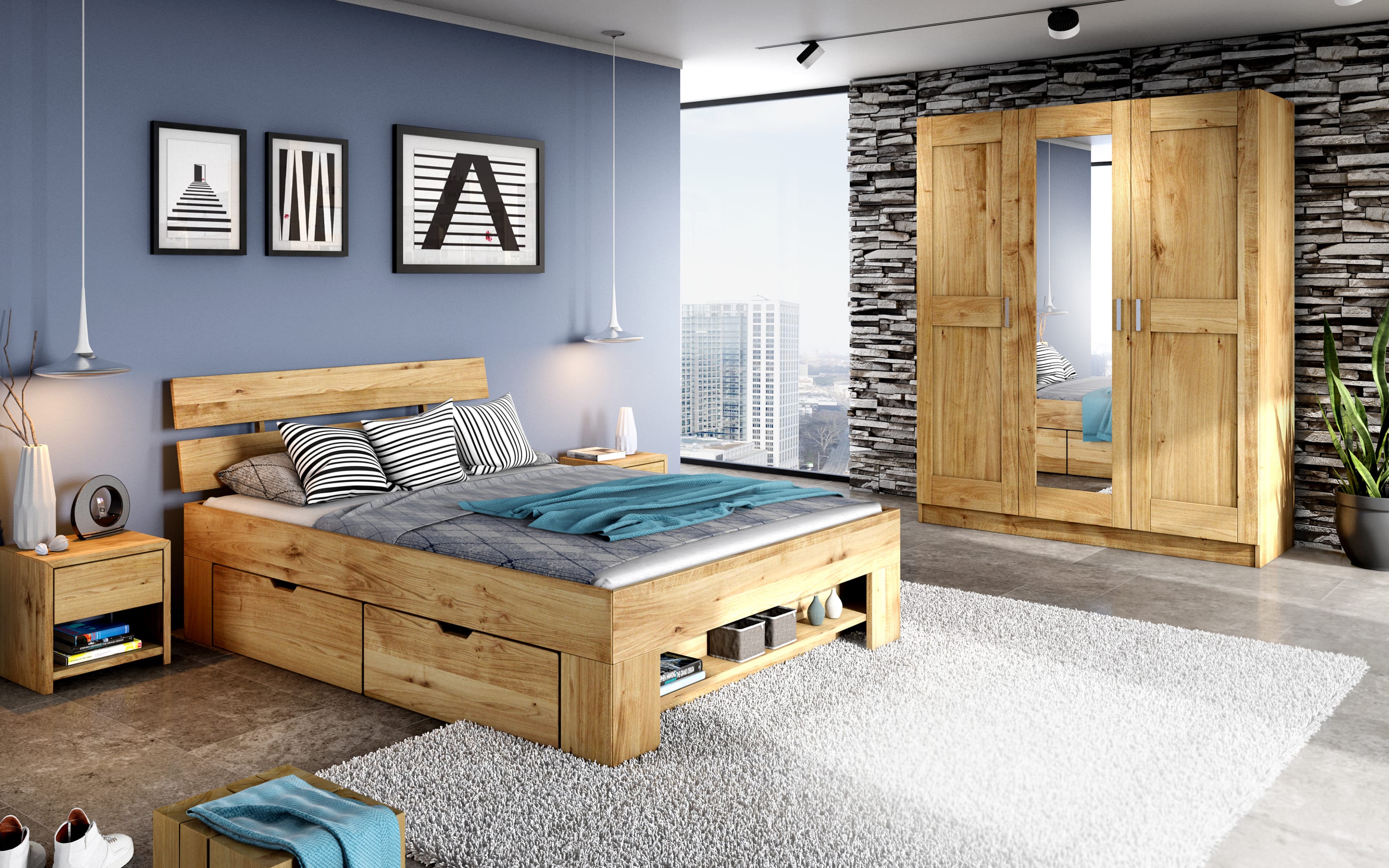 Kleiderschrank Toni, Eiche-Nachbildung, 152 x 205 cm
