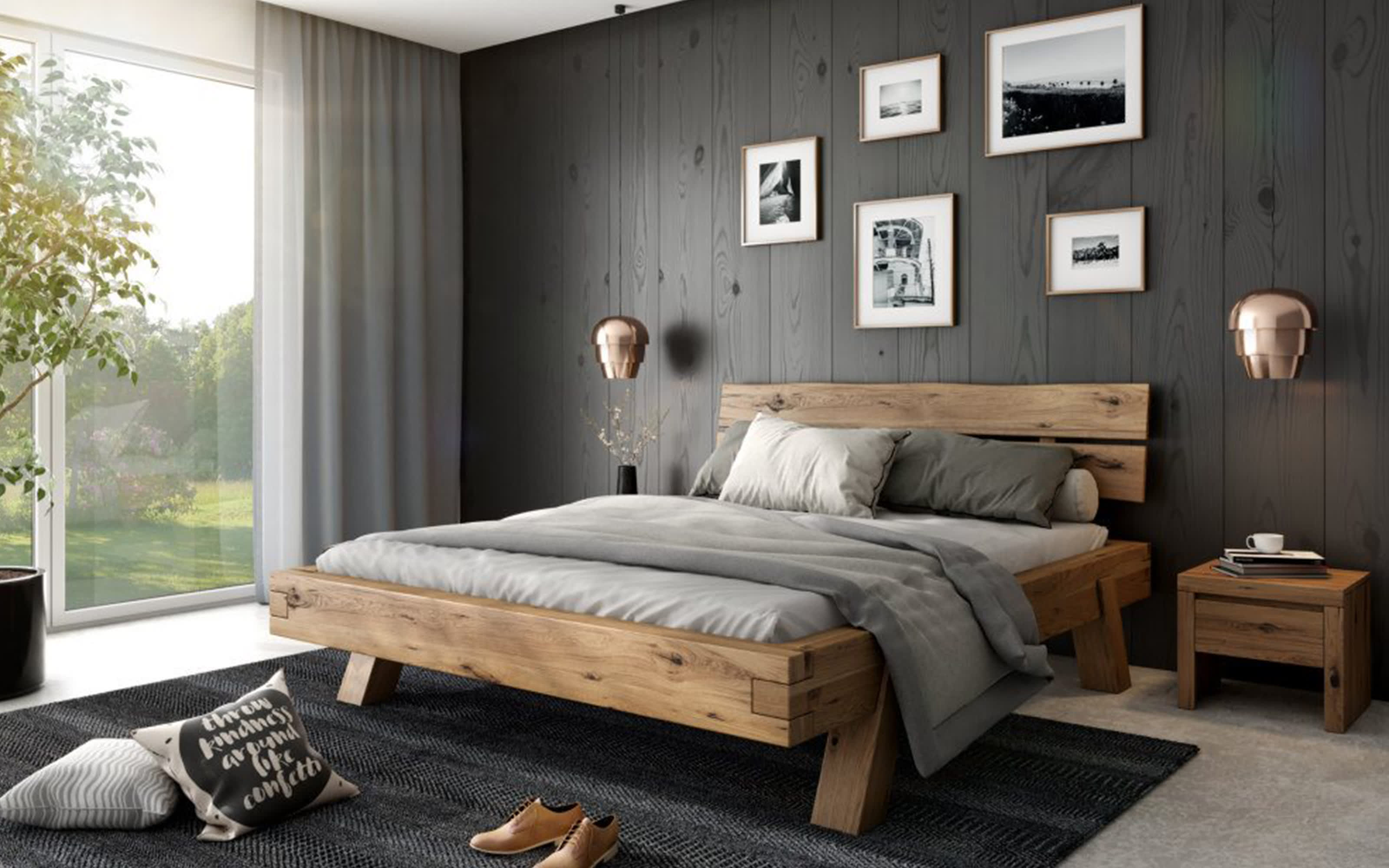 Bett Heinrich, Eiche-Nachbildung, 140 x 200 cm