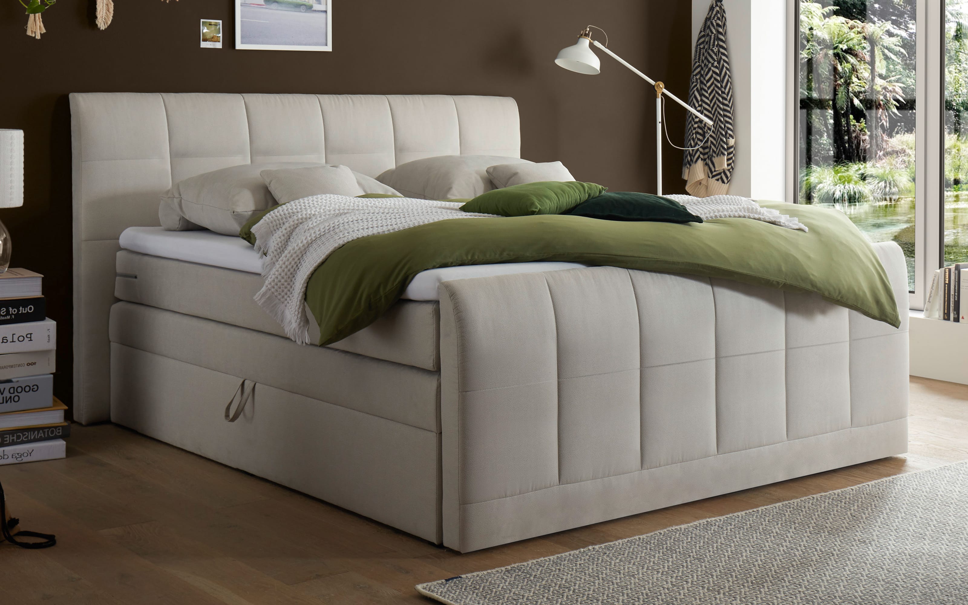 Boxspringbett Girona, creme,160 x 200 cm,  mit Tonnentaschenfederkern-Matratzen