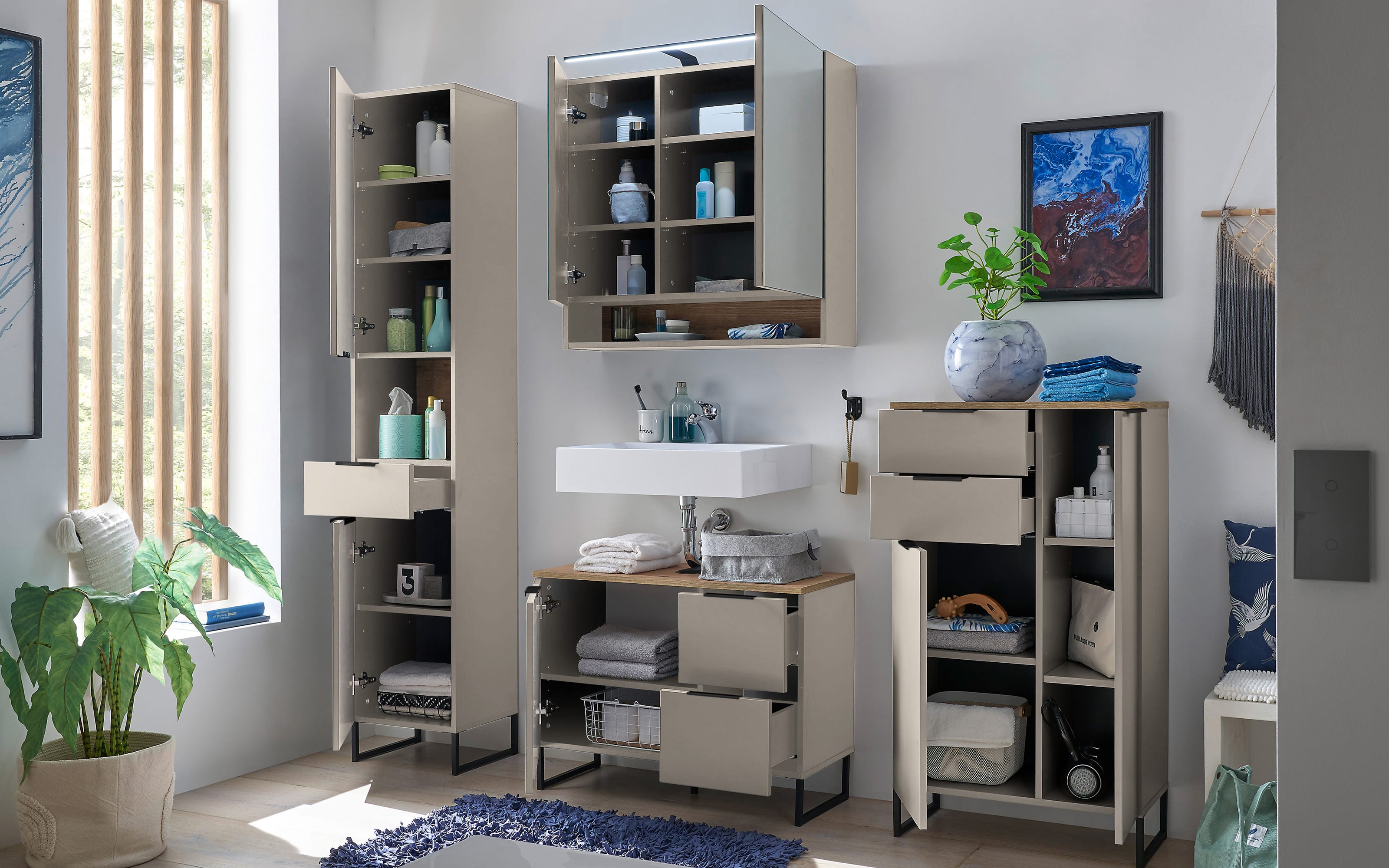 Waschbeckenunterschrank Denver, kaschmir/schwarz