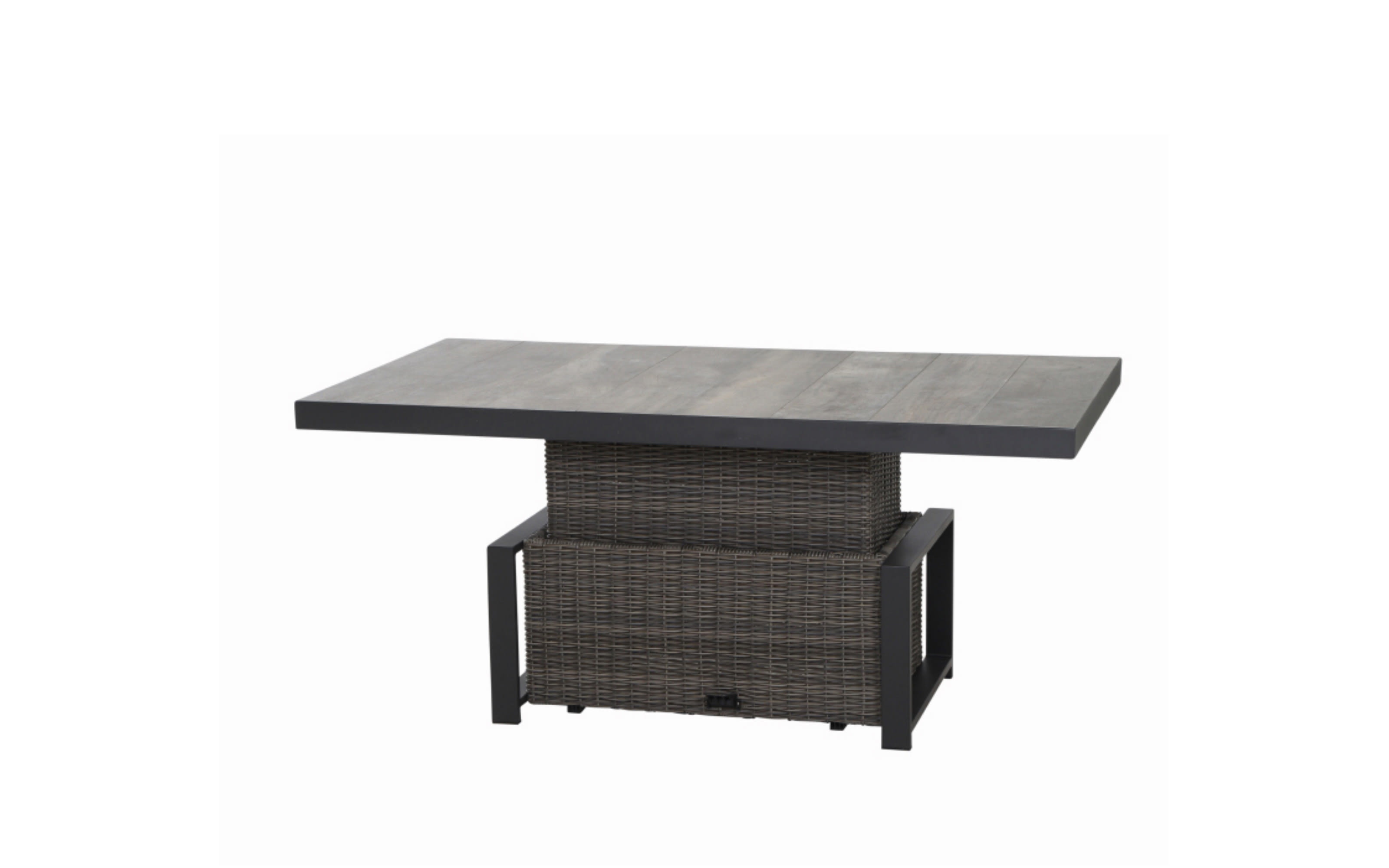 Lifttisch Corido, Gardino Geflecht Charcoal grey, Keramik washed grey, Länge ca. 160 cm