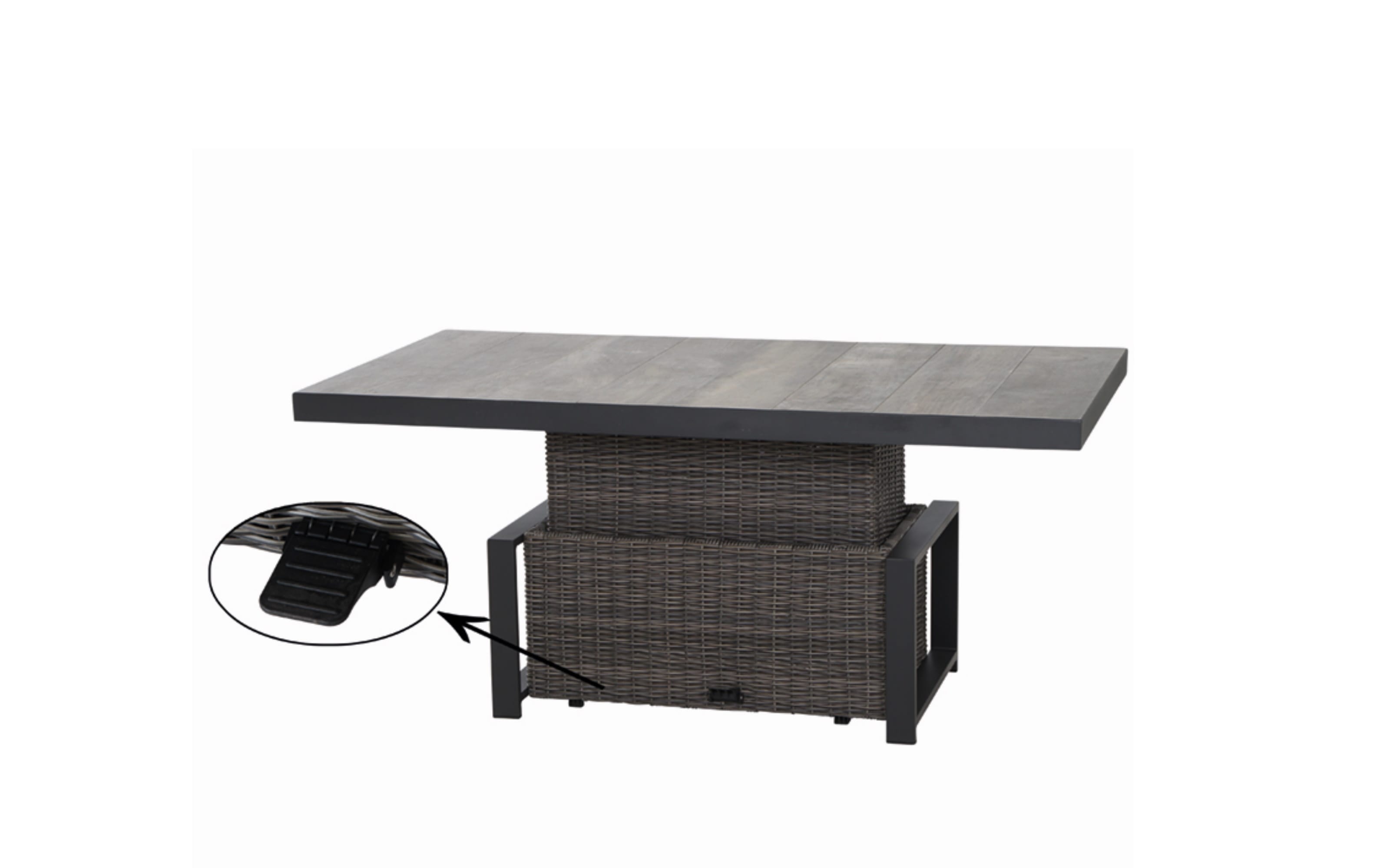 Lifttisch Corido, Gardino Geflecht Charcoal grey, Keramik washed grey, Länge ca. 160 cm