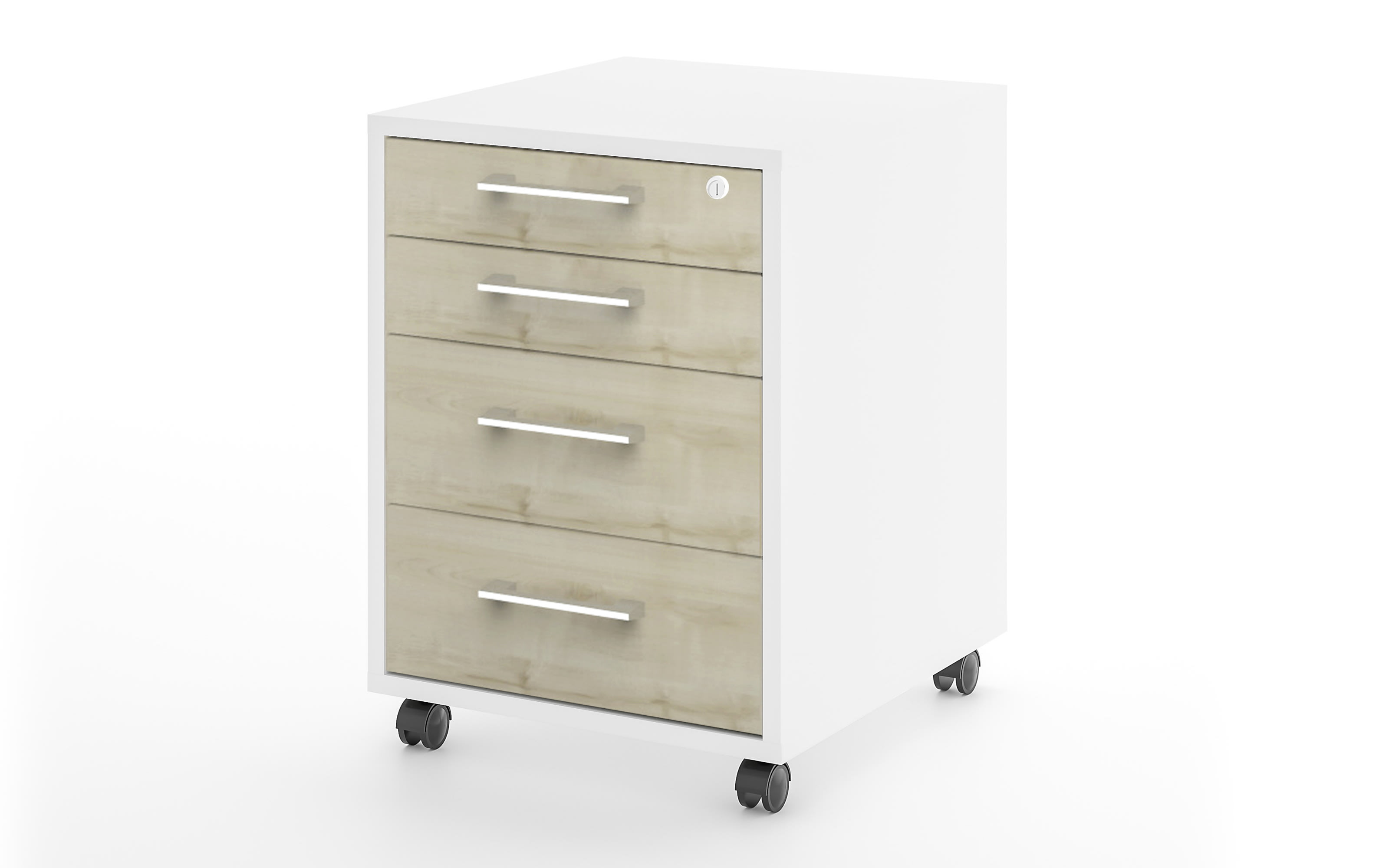 Rollcontainer Vary, weiß/Birke-Nachbildung