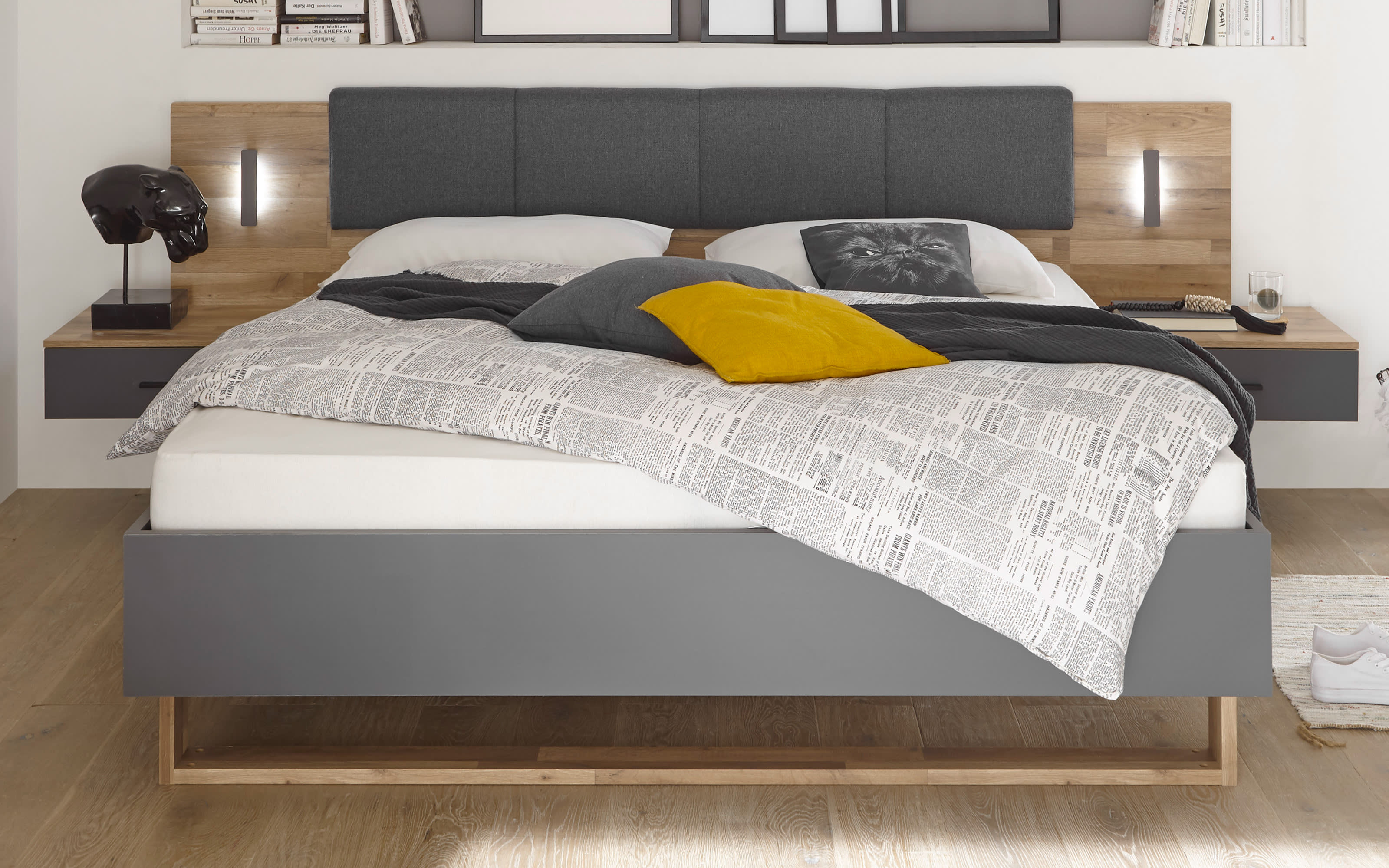 Bett Rivoli 494 in Montana Oak, graphit, 180 x 200 cm