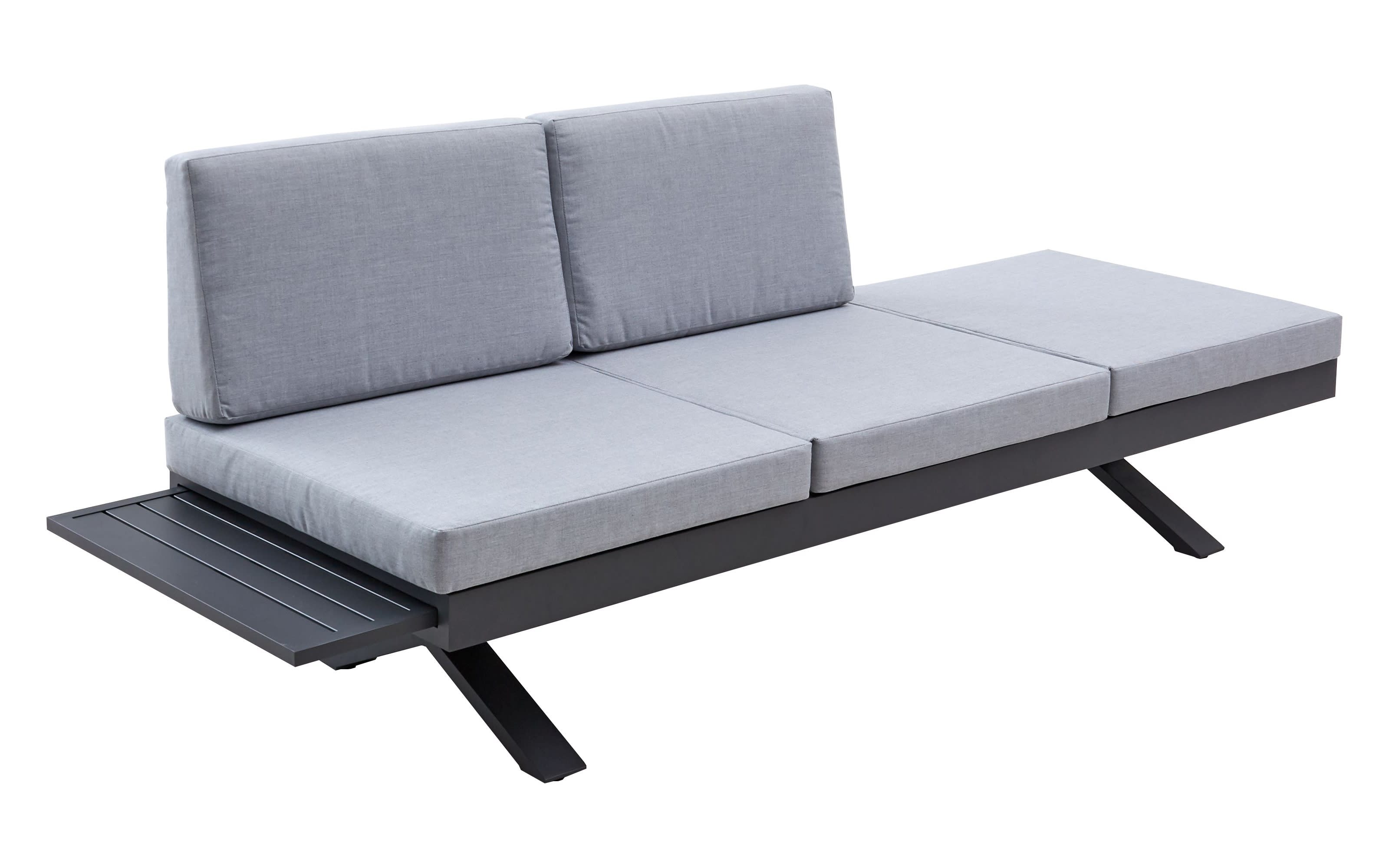 Gartensofa Rieke, hellgrau, Auszugstisch vorstehend links, Kopfteilverstellung rechts