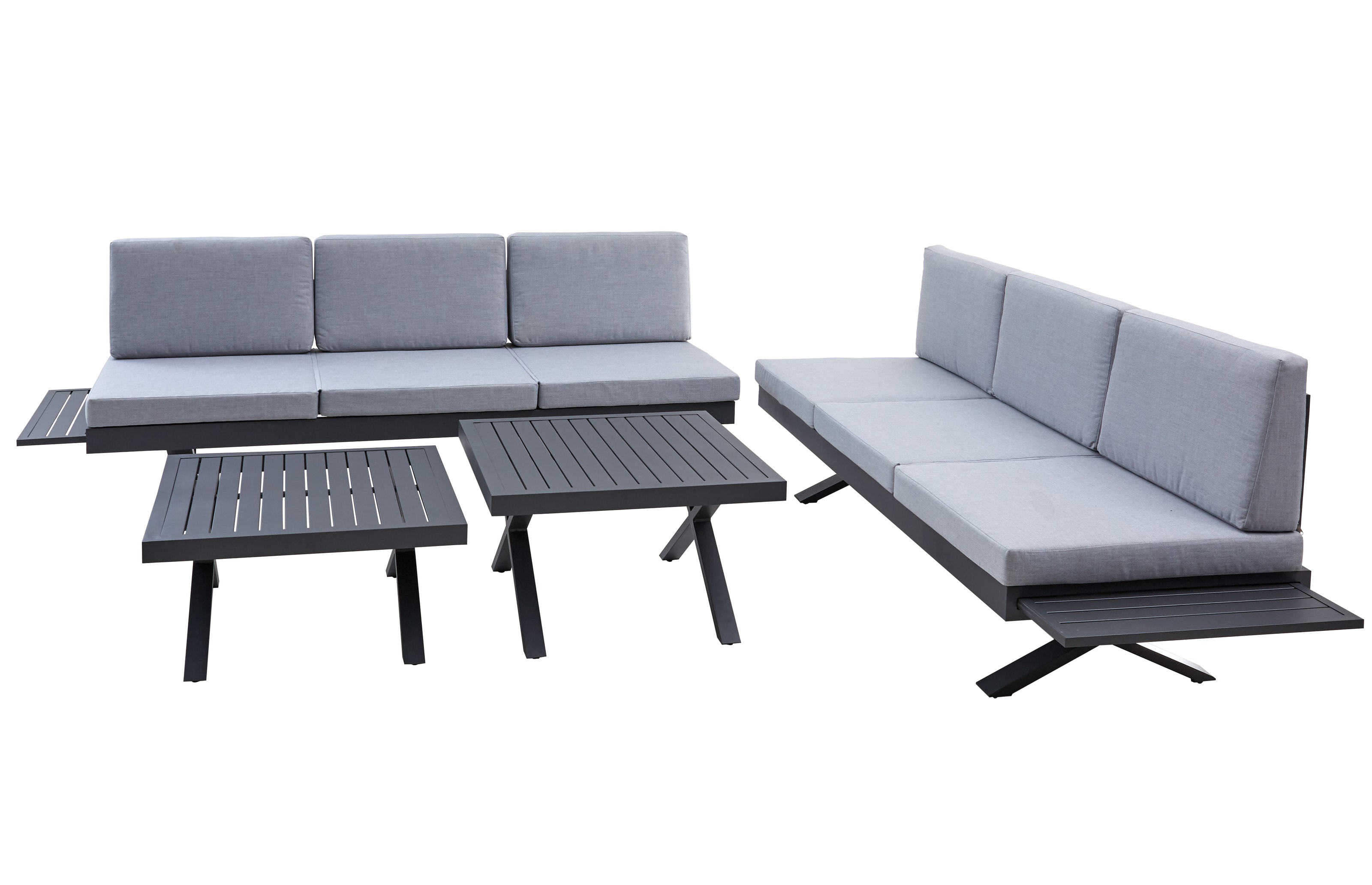 Gartensofa Rieke, hellgrau, Auszugstisch vorstehend links, Kopfteilverstellung rechts