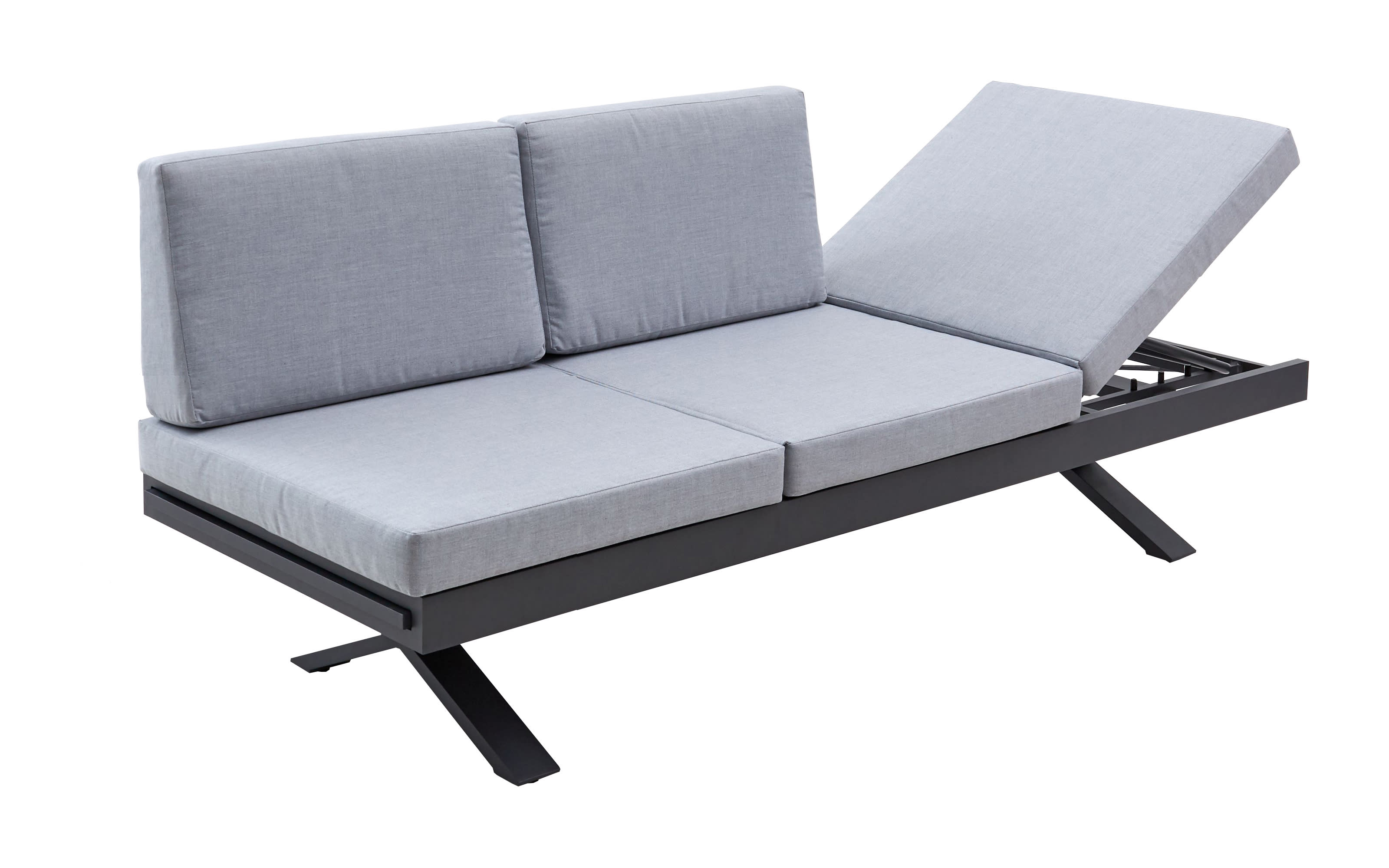 Gartensofa Rieke, hellgrau, Auszugstisch vorstehend links, Kopfteilverstellung rechts