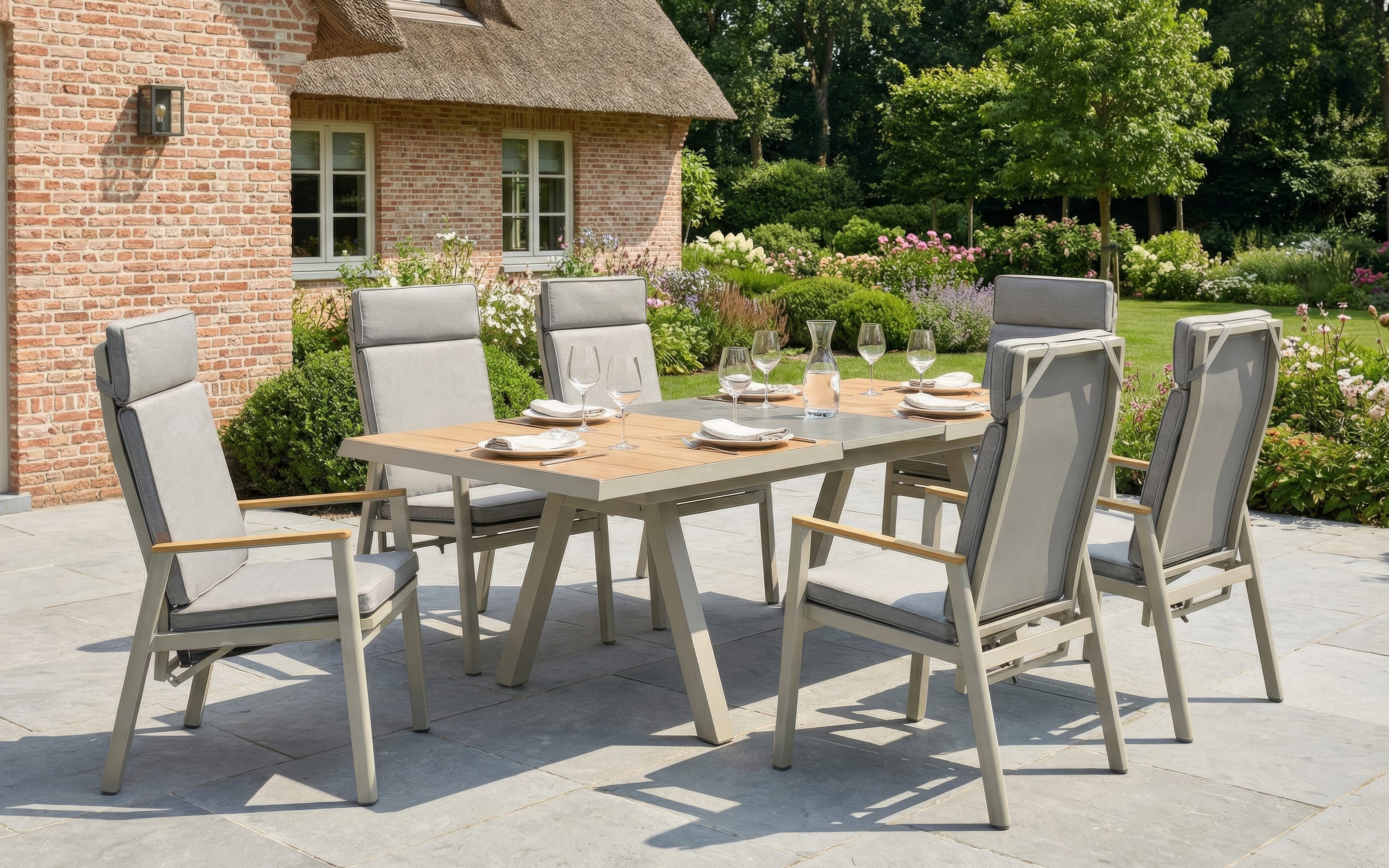 Ausziehtisch Kumasi, Teakholz/Taupe