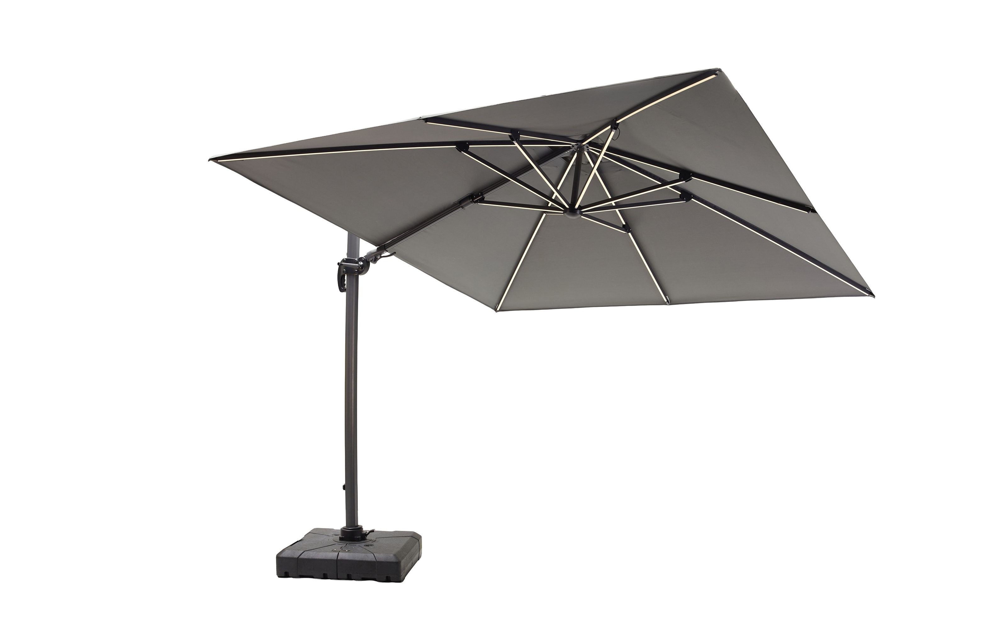 Sonnenschirm, grau, 300 x 256 cm, inkl. LED Solarbeleuchtung